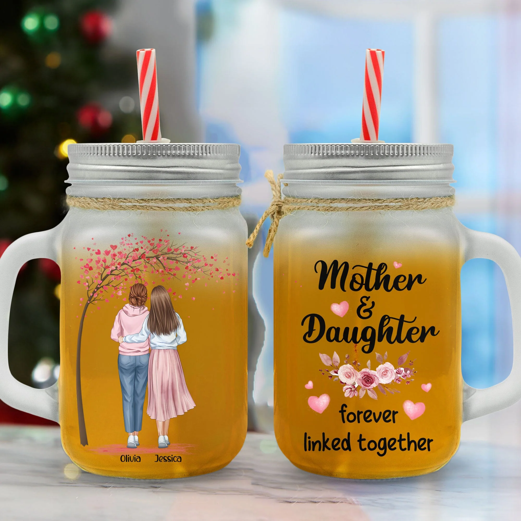 Mother And Daughters - Personalized Mason Jar Cup With Straw - Image 5