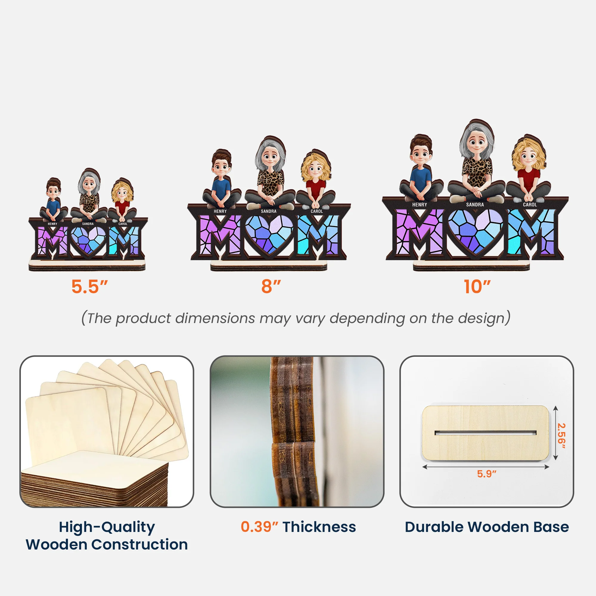 Mother & Children Mother's Day Gift For Wife, Mum, Mom - Personalized Wooden Plaque - Image 6