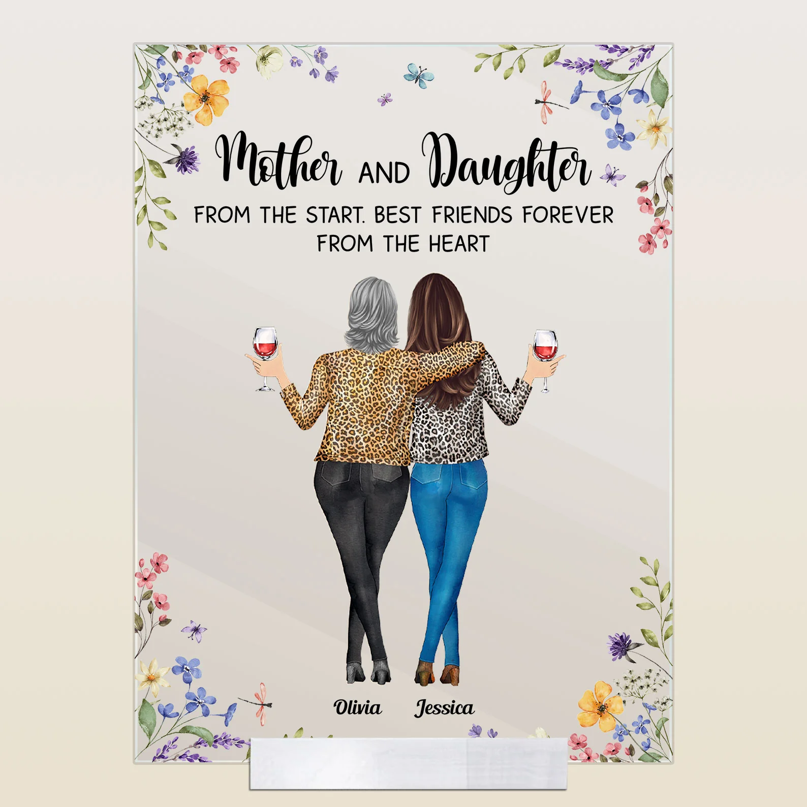 Mother & Daughter Best Friends Forever Floral Style - Personalized Acrylic Plaque - Image 5