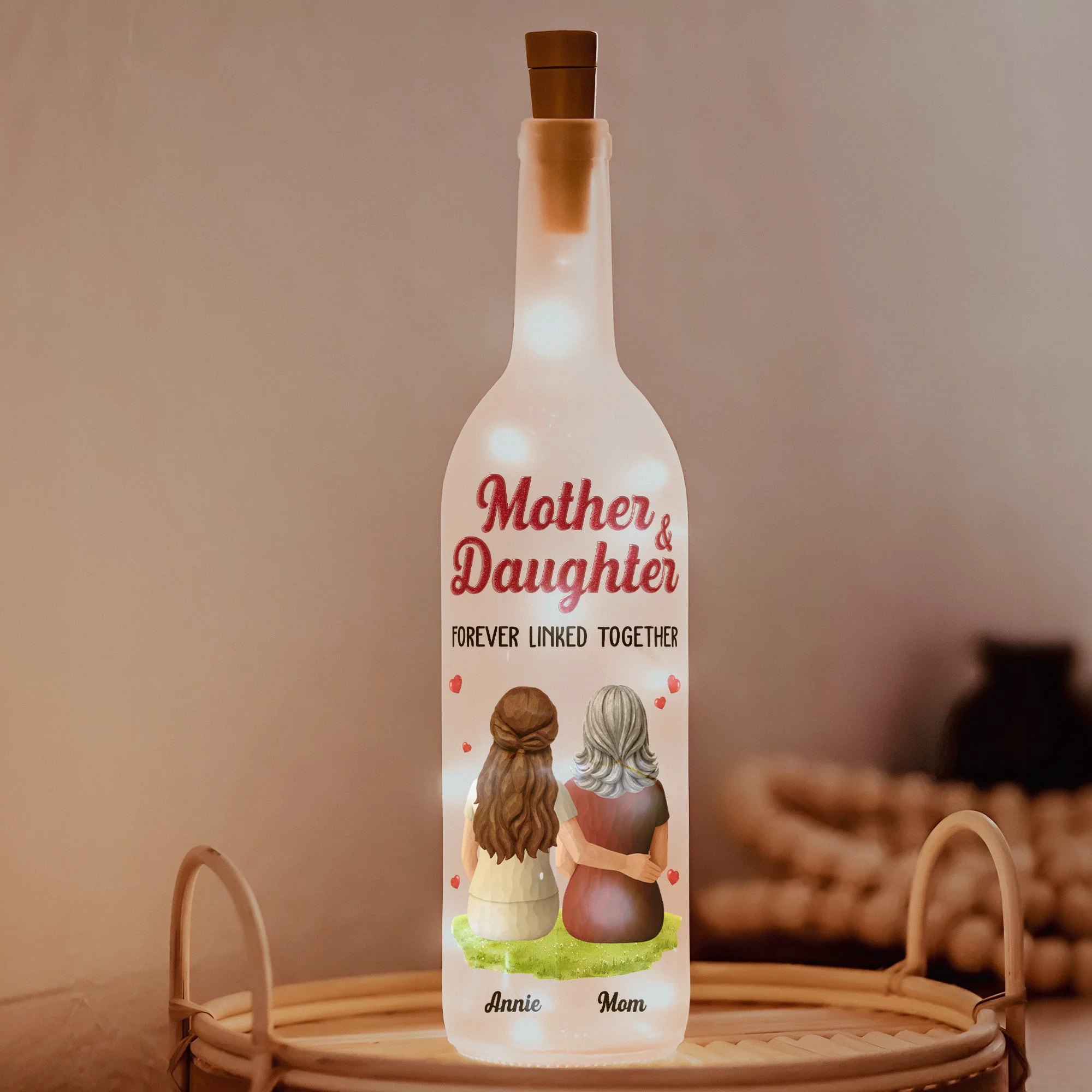 Mother & Daughter Forever Linked Together Mother's Day Gift For Her - Personalized Bottle Lamp