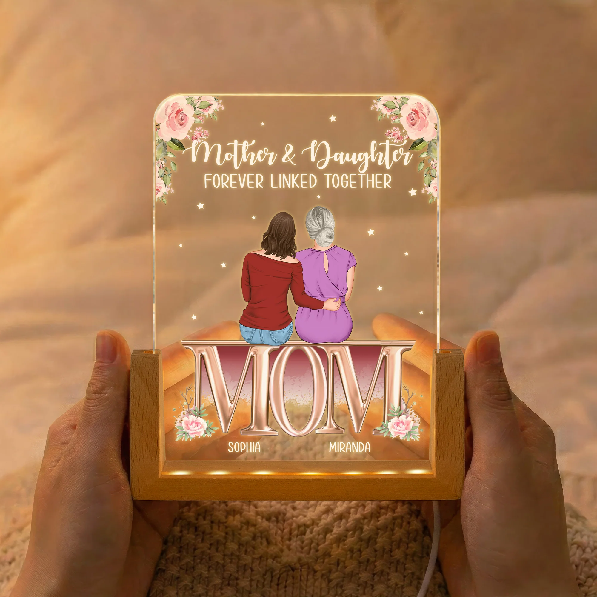 Mother & Daughter Forever Linked Together Mother's Day Gift For Mom - Personalized Night Light - Image 2