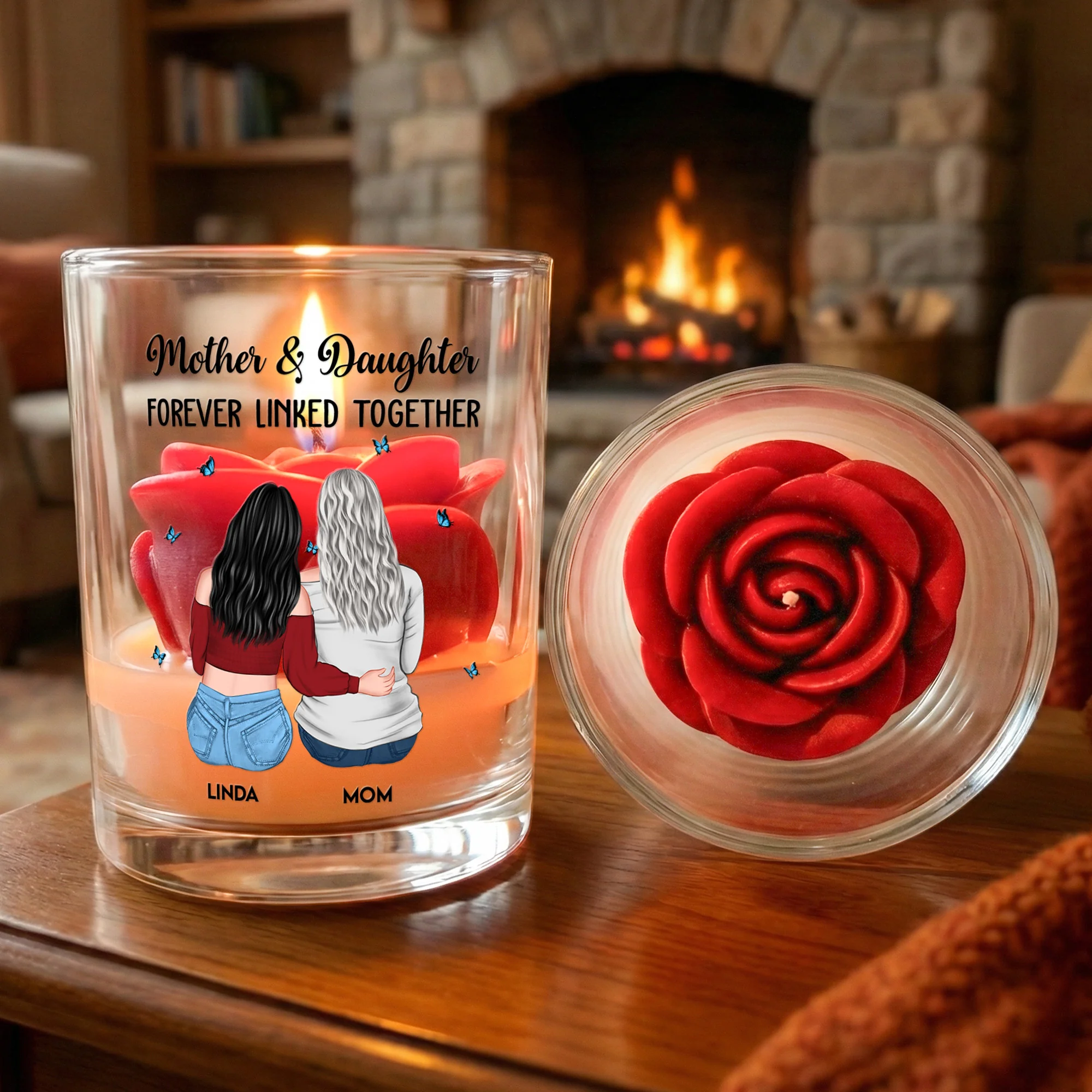 Mother & Daughter Forever Linked Together - Personalized Candle - Image 5
