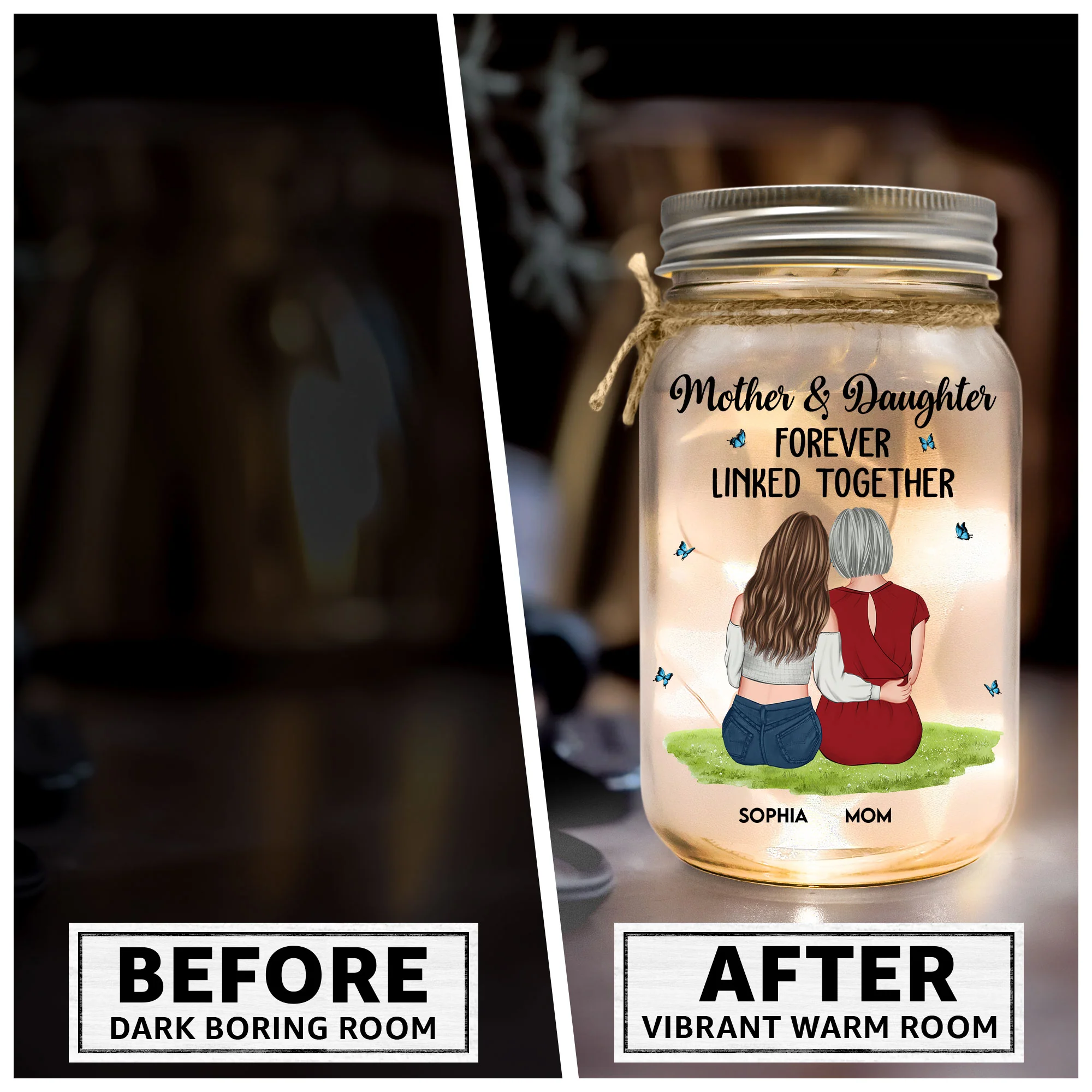 Mother & Daughter Forever Linked Together - Personalized Mason Jar Light - Image 4
