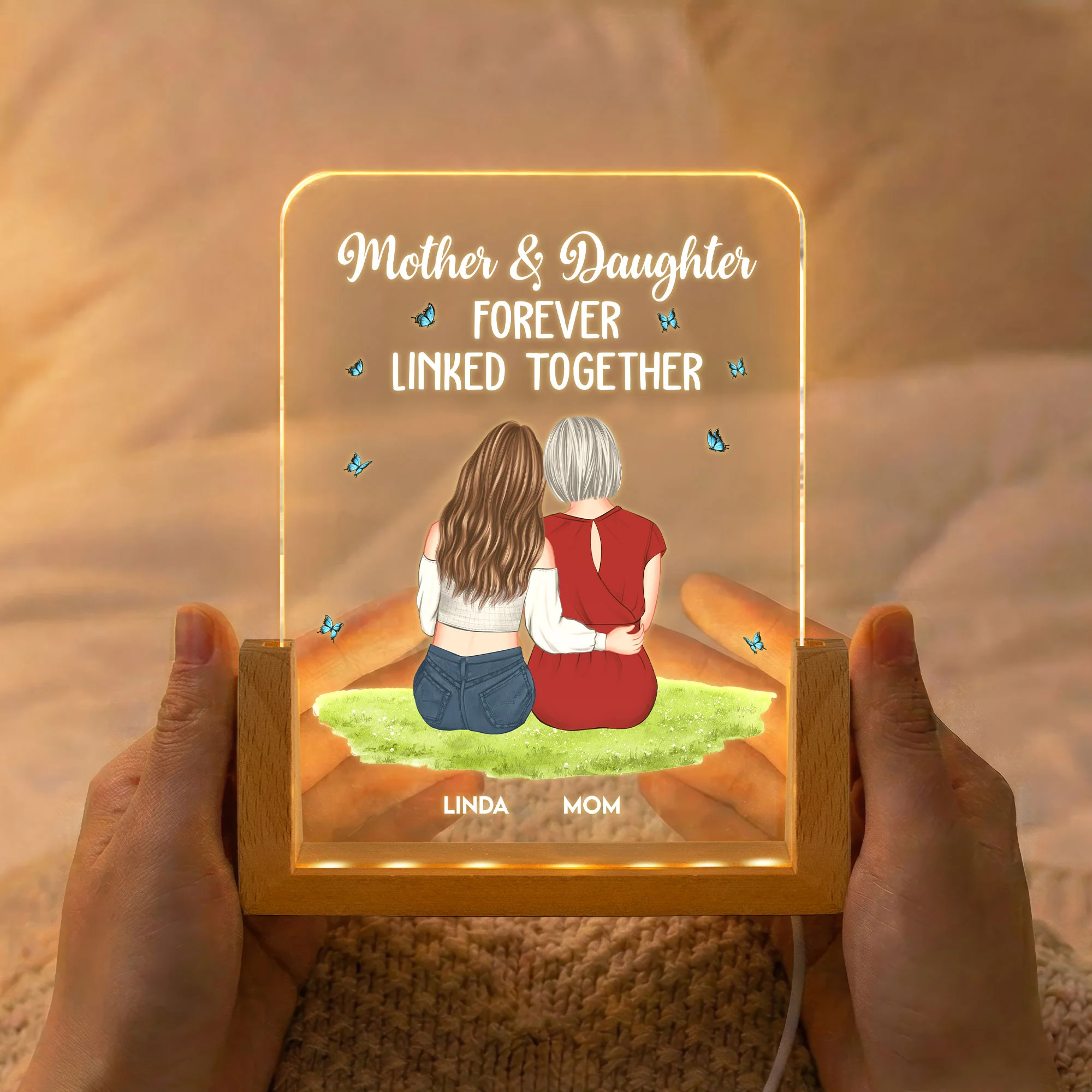Mother & Daughter Forever Linked Together - Personalized Night Light - Image 2