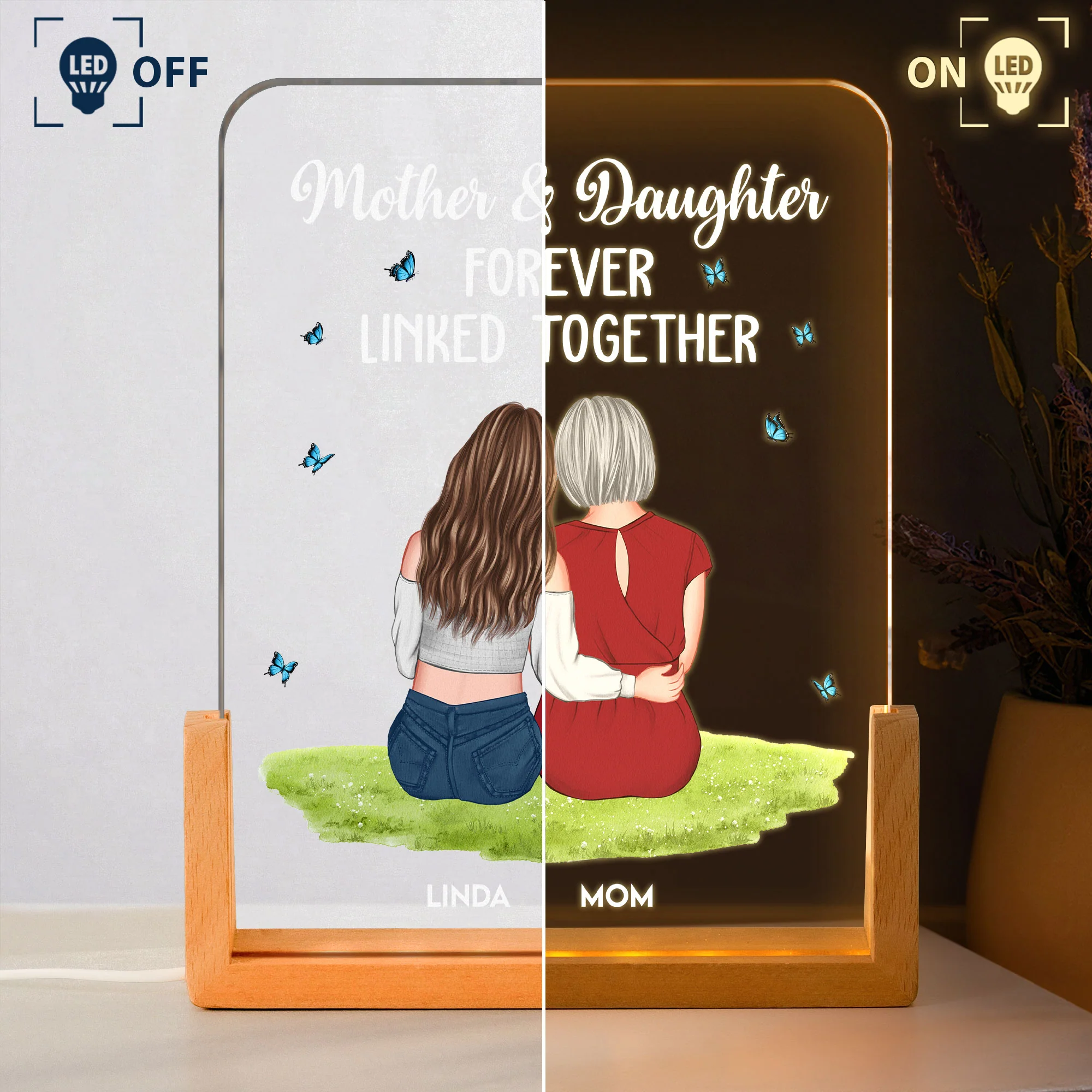 Mother & Daughter Forever Linked Together - Personalized Night Light - Image 3