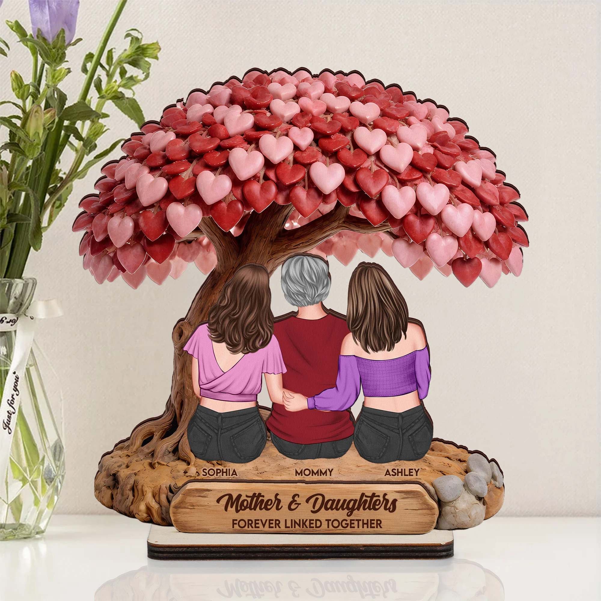 Mother & Daughter Forever Linked Together - Personalized Wooden Plaque - Image 4