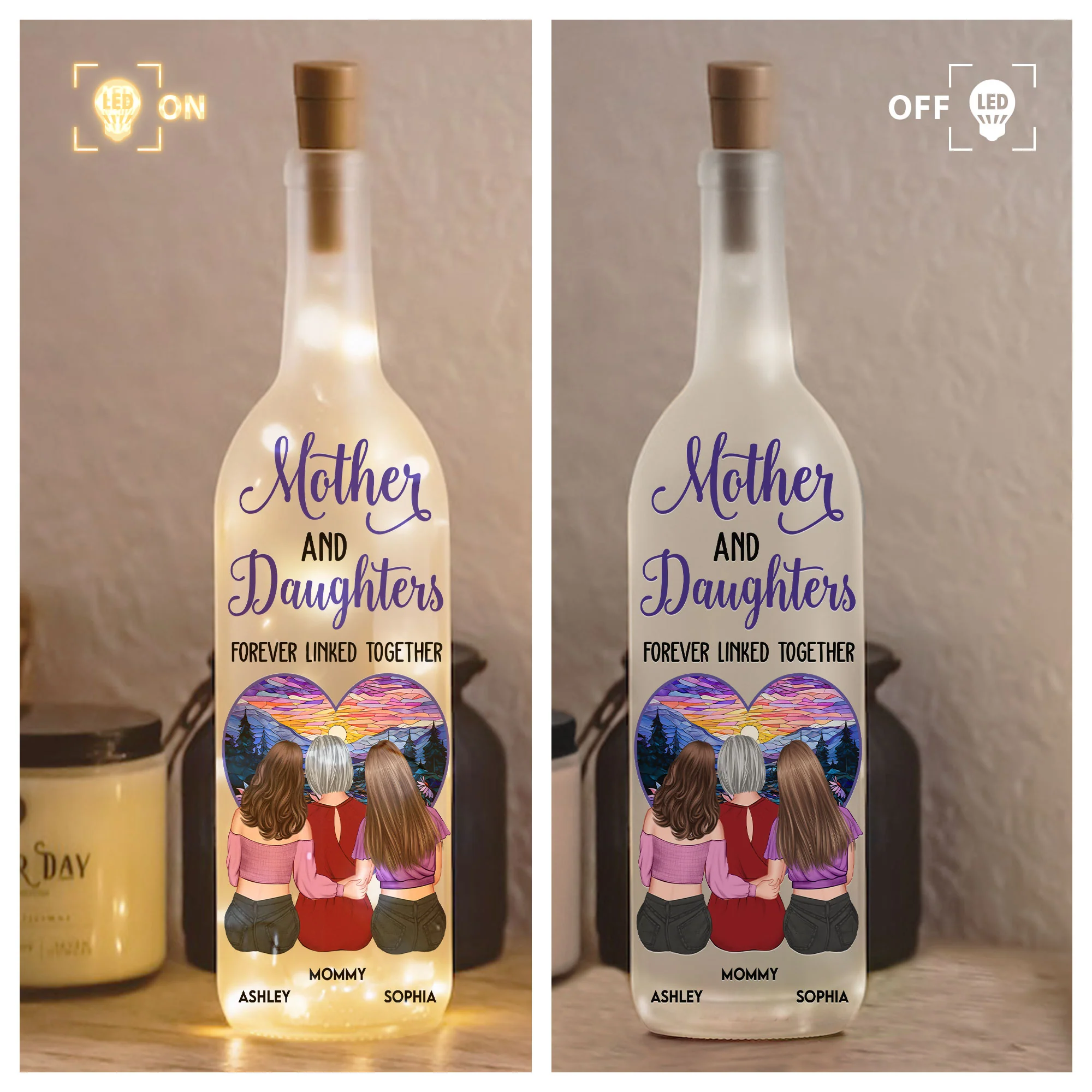 Mother & Daughter - Linked Together - Personalized Bottle Lamp - Image 2