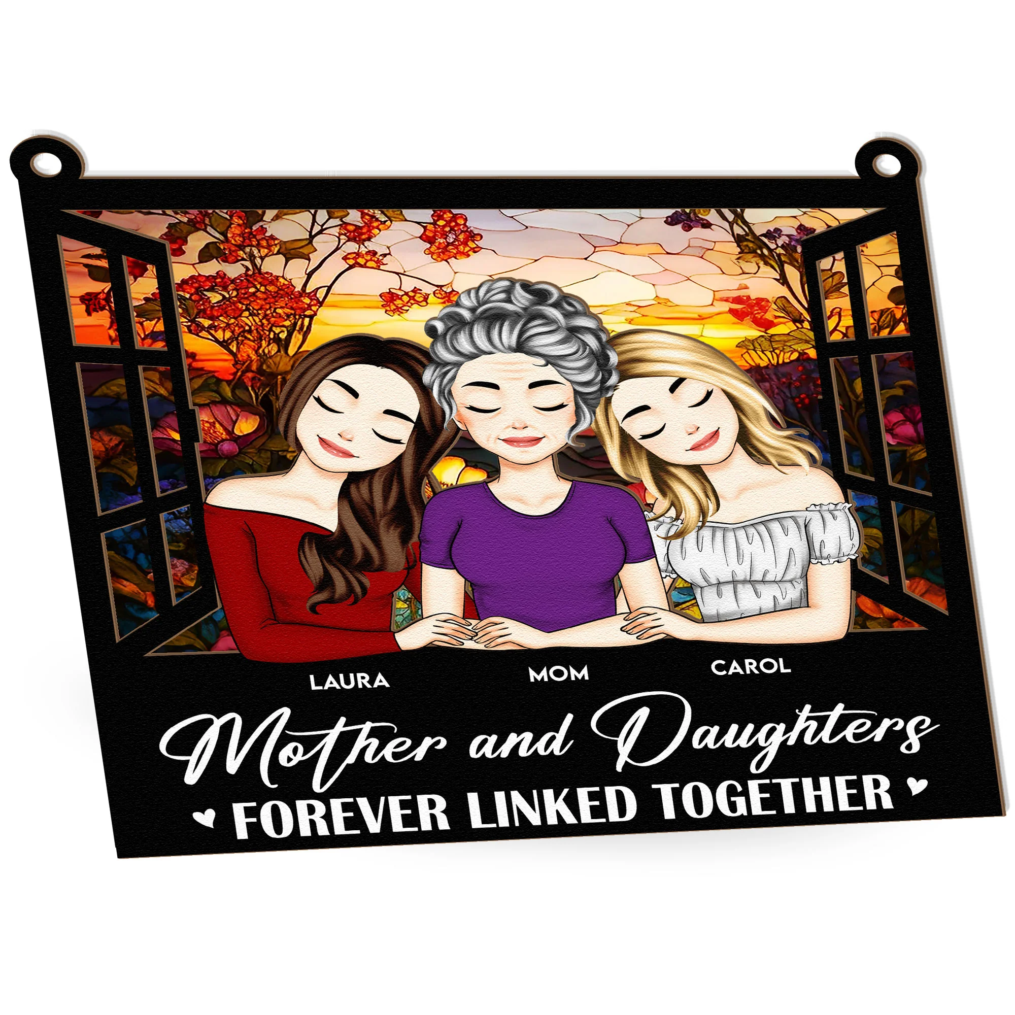 Mother & Daughters Linked Together - Personalized Window Hanging Suncatcher Ornament - Image 3
