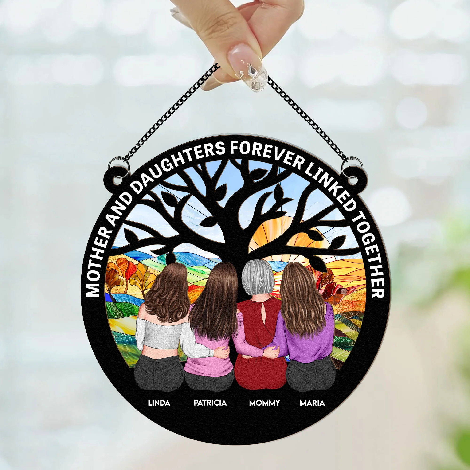 Mother & Daughter - New Version - Personalized Window Hanging Suncatcher Ornament - Image 2