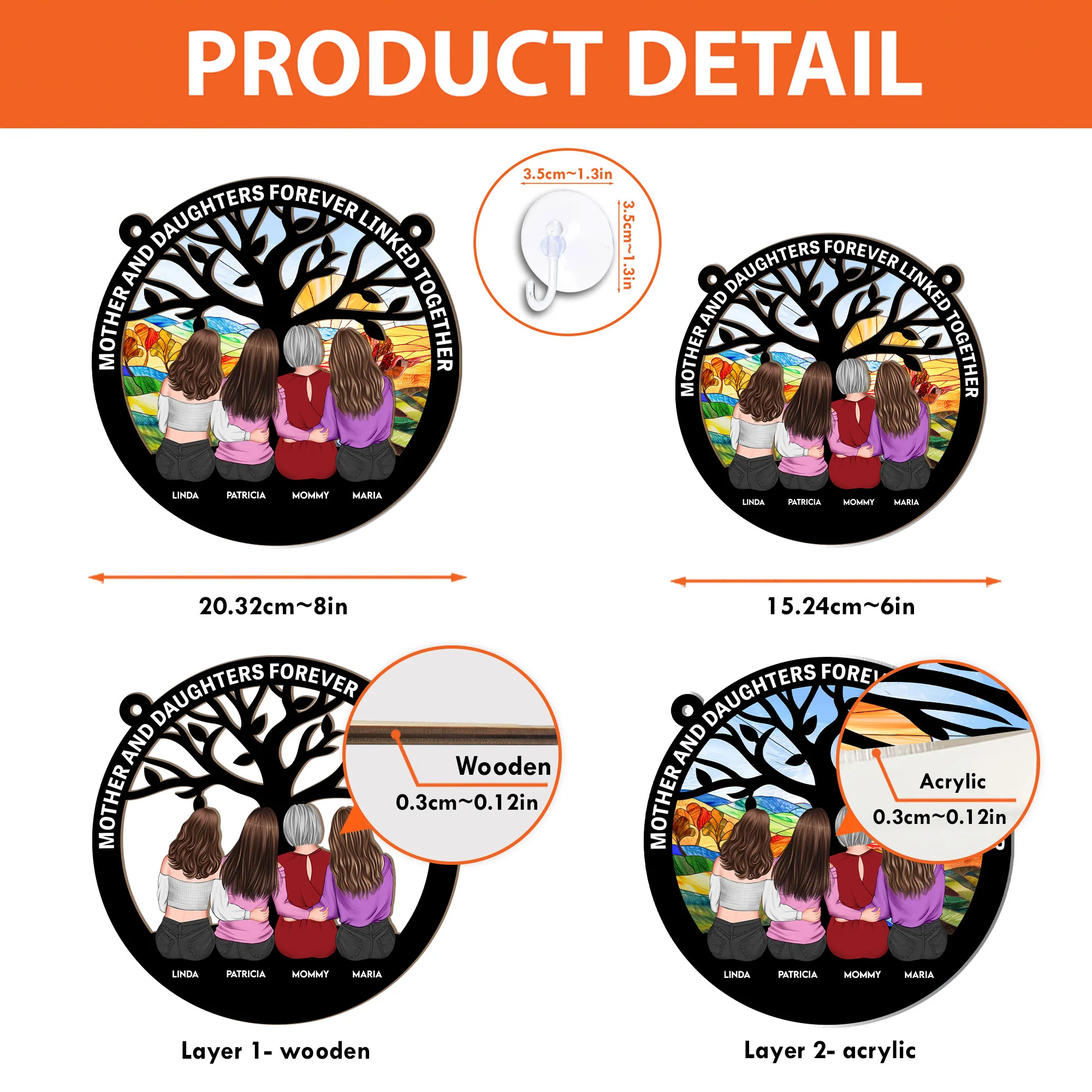 Mother & Daughter - New Version - Personalized Window Hanging Suncatcher Ornament - Image 4