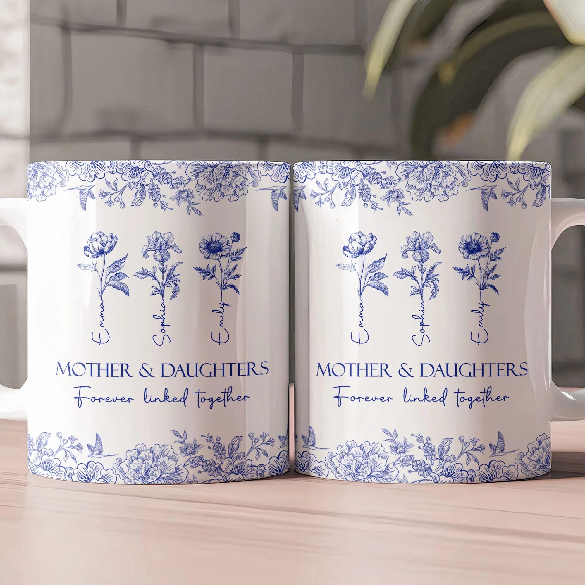 Mother & Daughters Forever Linked Together Birth Flower - Personalized Mug - Image 2