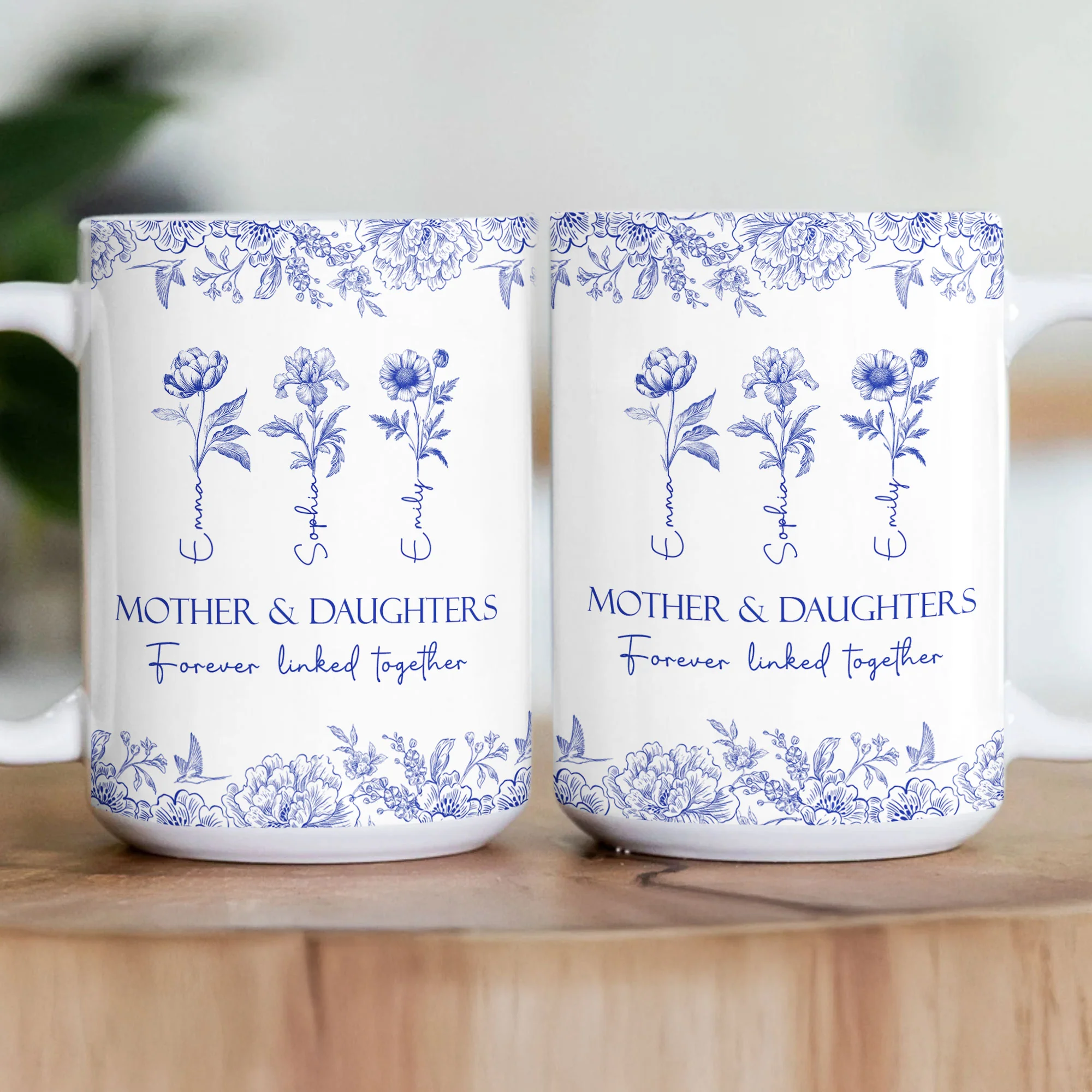 Mother & Daughters Forever Linked Together Birth Flower - Personalized Mug - Image 3