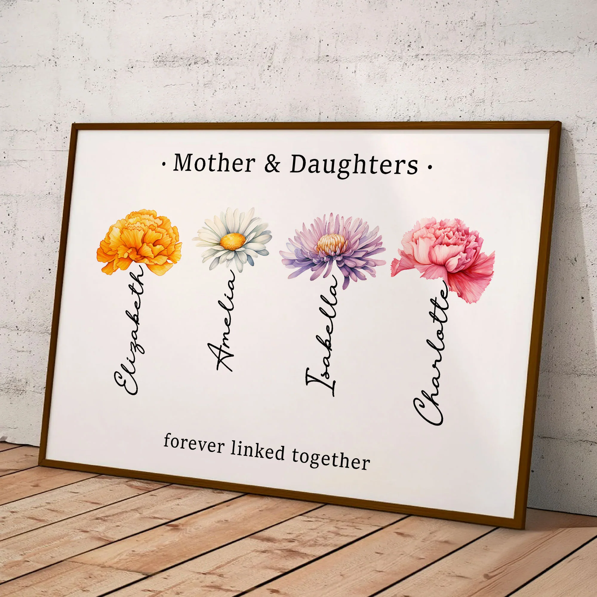 Mother & Daughters Forever Linked Together Birth Flowers - Personalized Poster - Image 4