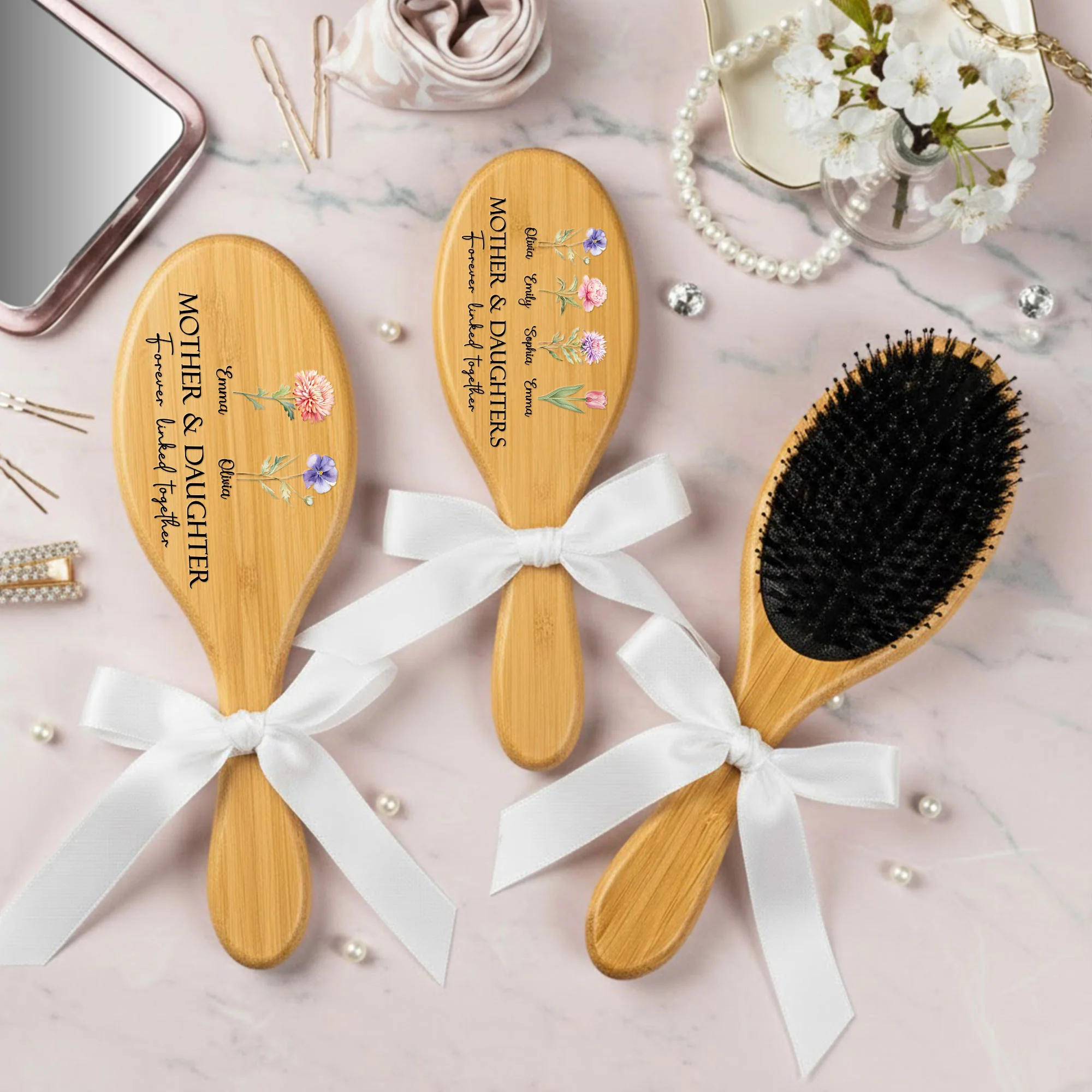 Mother & Daughters Forever Linked Together Mother's Day Gift - Personalized Hair Brush - Image 2
