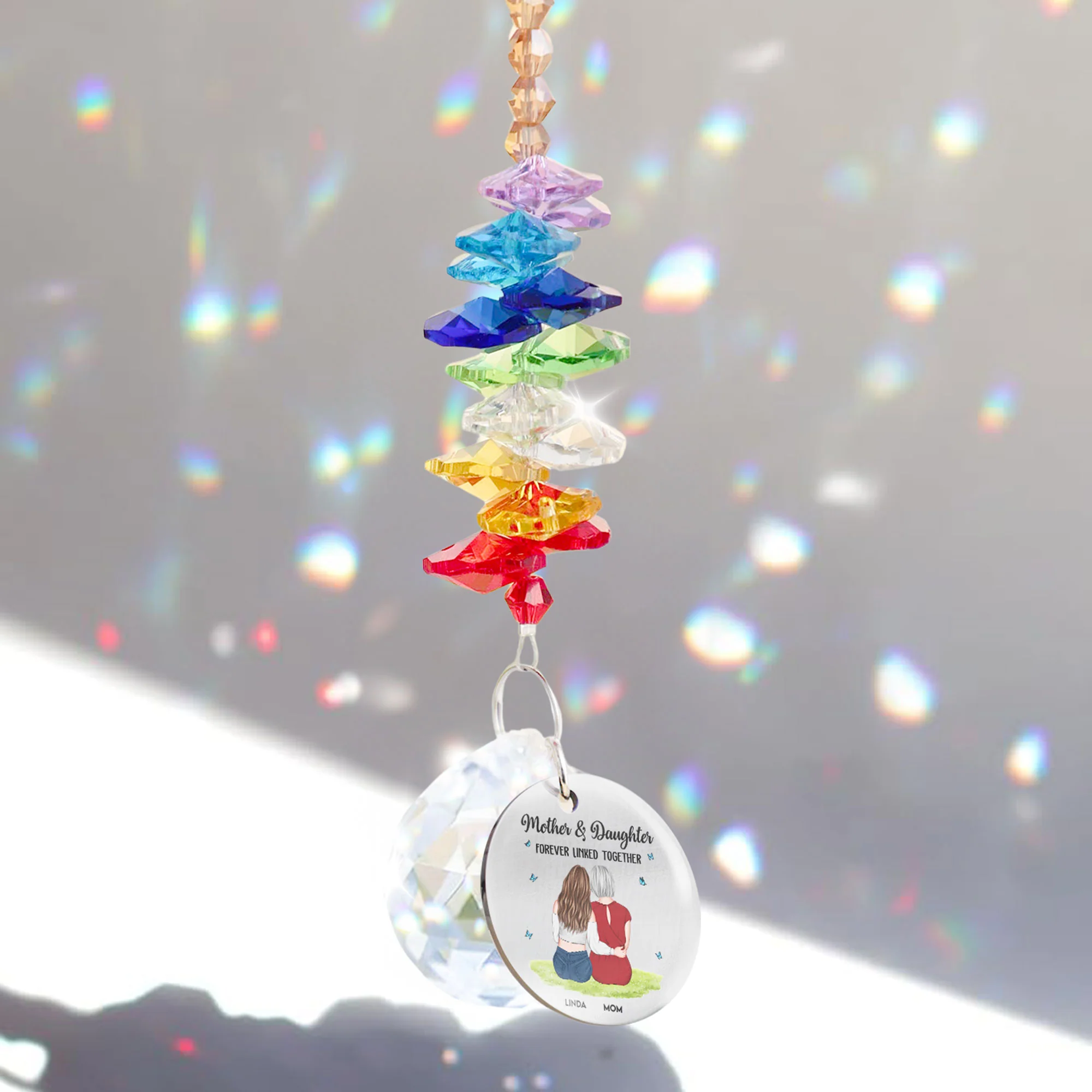 Mother & Daughters Forever Linked Together - Personalized Ball Prism Suncatcher - Image 3