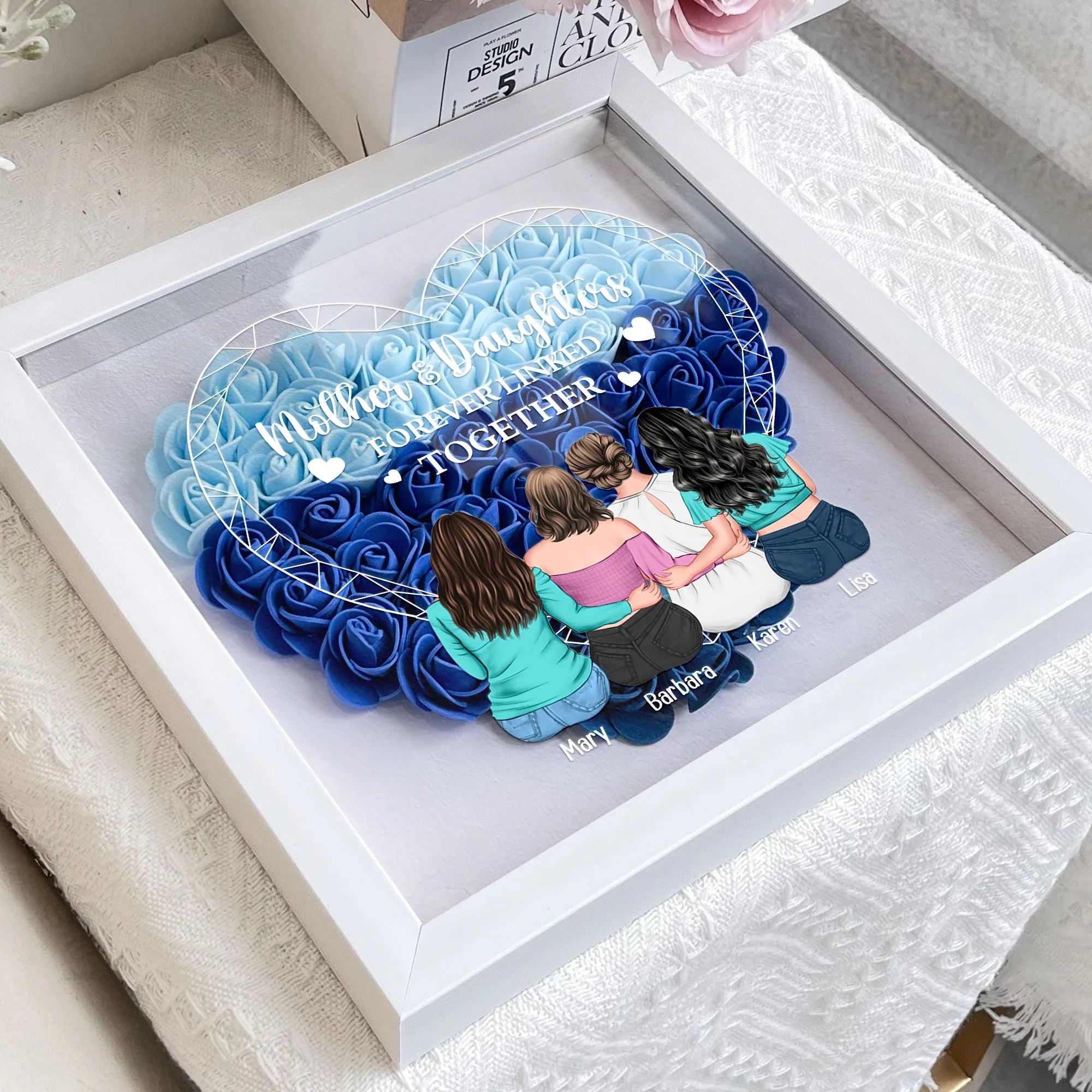 Mother & Daughters Forever Linked Together - Personalized Flower Shadow Box - Image 4