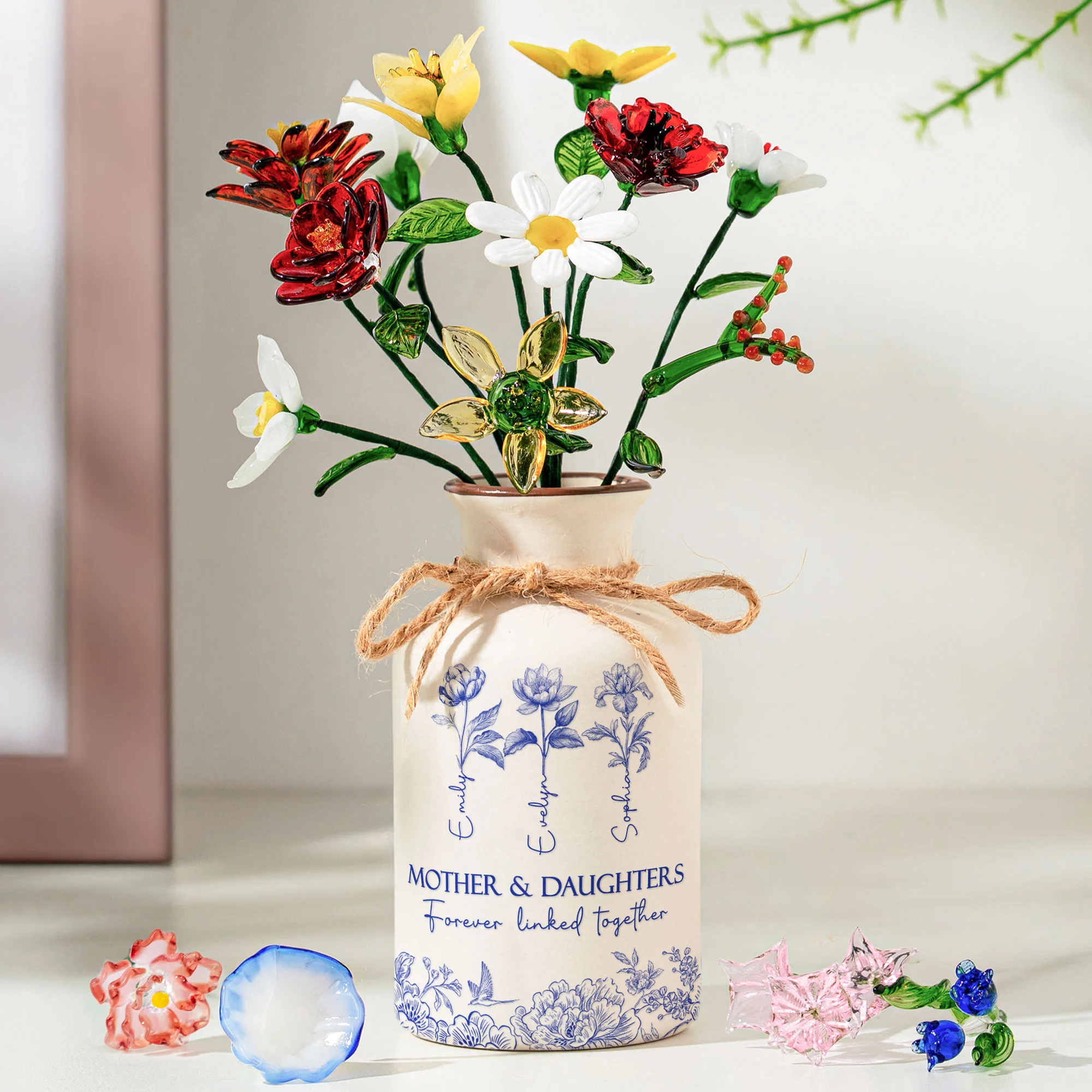 Mother & Daughters Forever Linked Together - Personalized Vase