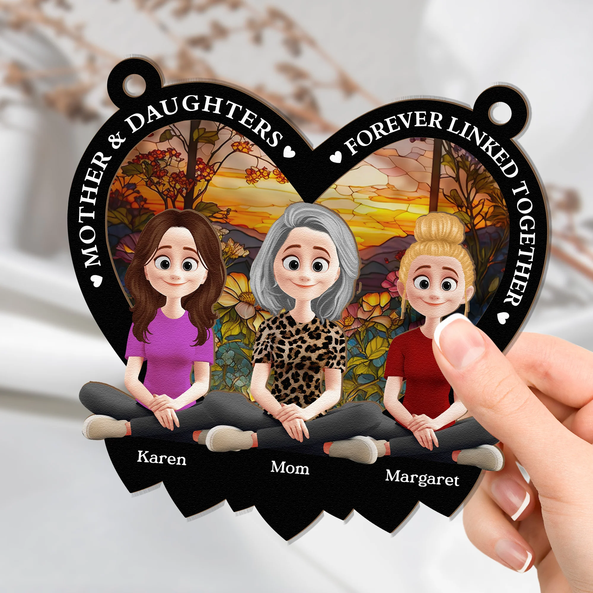 Mother & Daughters Forever Linked Together - Personalized Window Hanging Suncatcher Ornament - Image 2