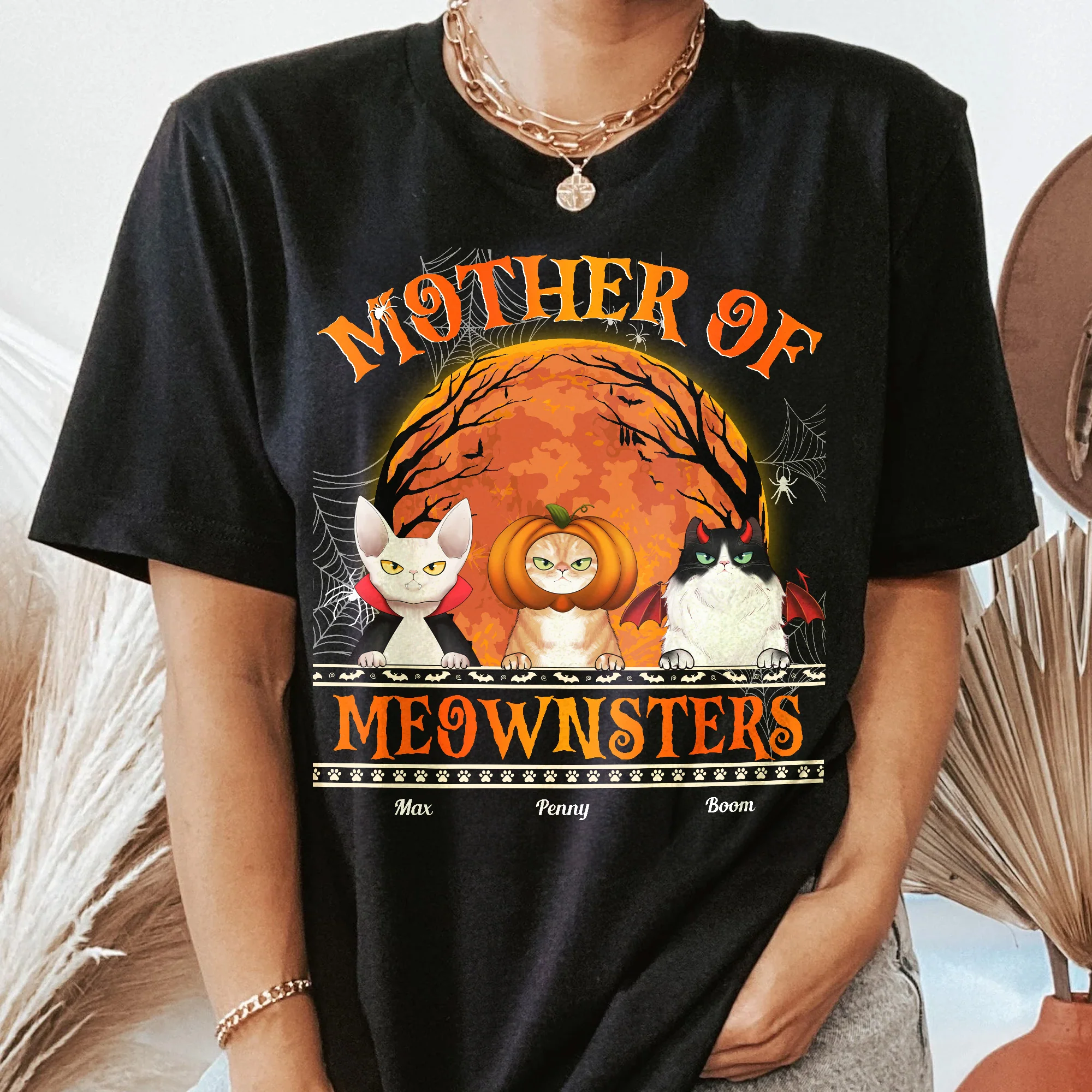 Mother Of Meownsters Halloween - Personalized Shirt - Image 3