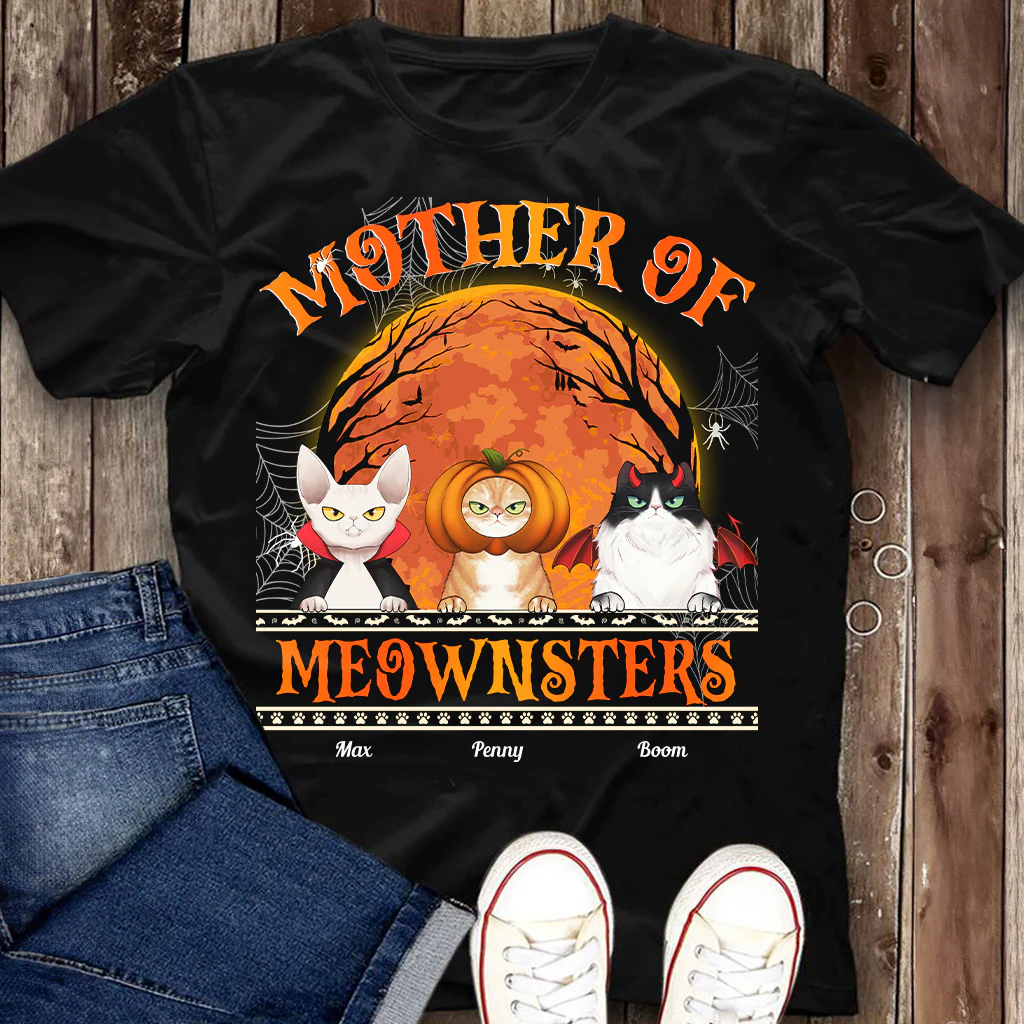 Mother Of Meownsters Halloween - Personalized Shirt - Image 5