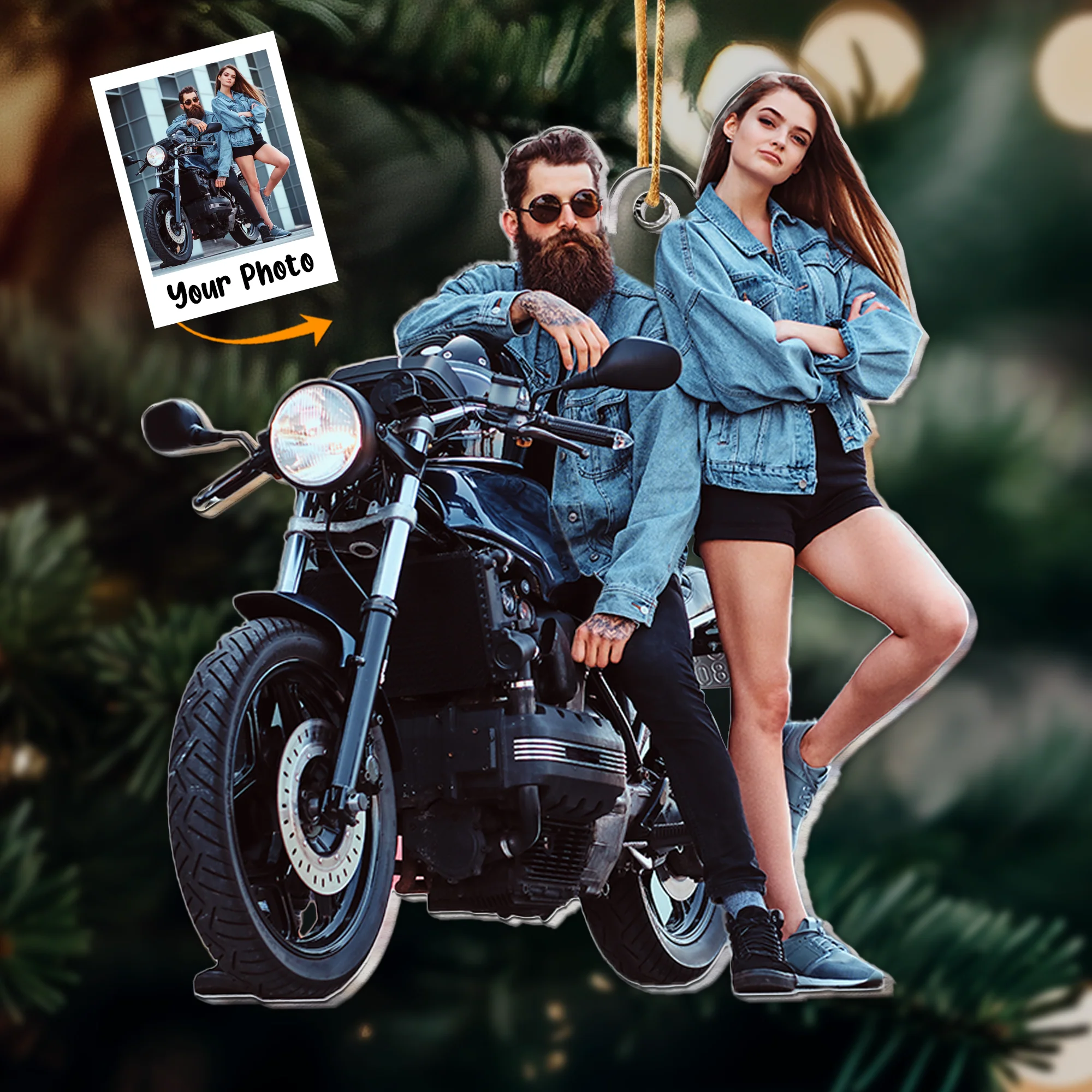 Motorcycle Couple - Personalized Acrylic Photo Ornament - Image 5