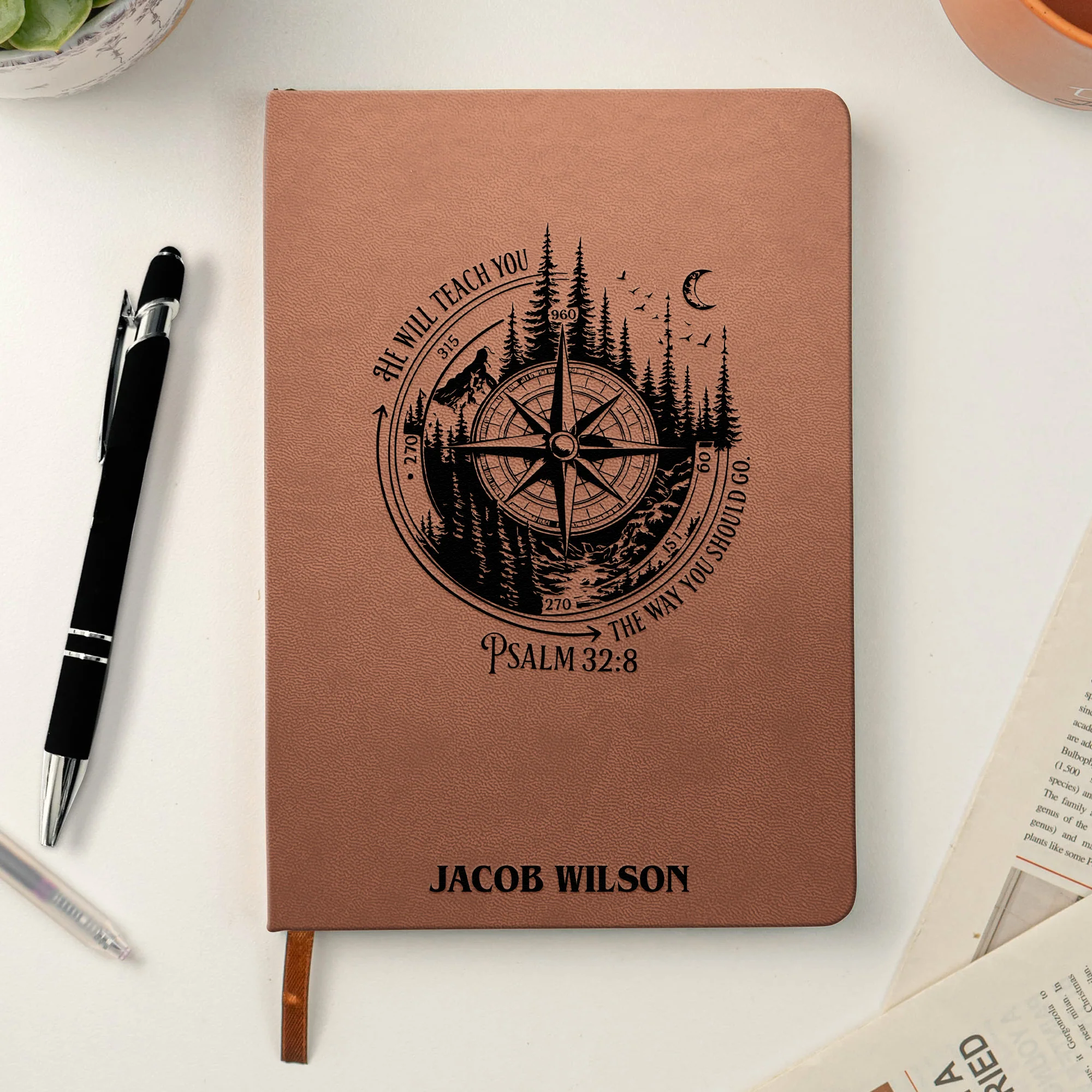 Mountain Adventure, Wanderlust, Tree Of Life - Personalized Leather Journal - Image 2