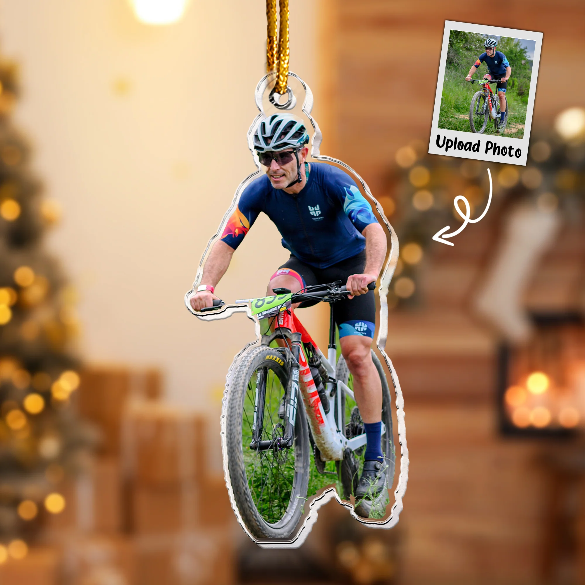 Mountain Biking Ornament Biker Christmas Gift - Personalized Acrylic Photo Ornament - Image 2