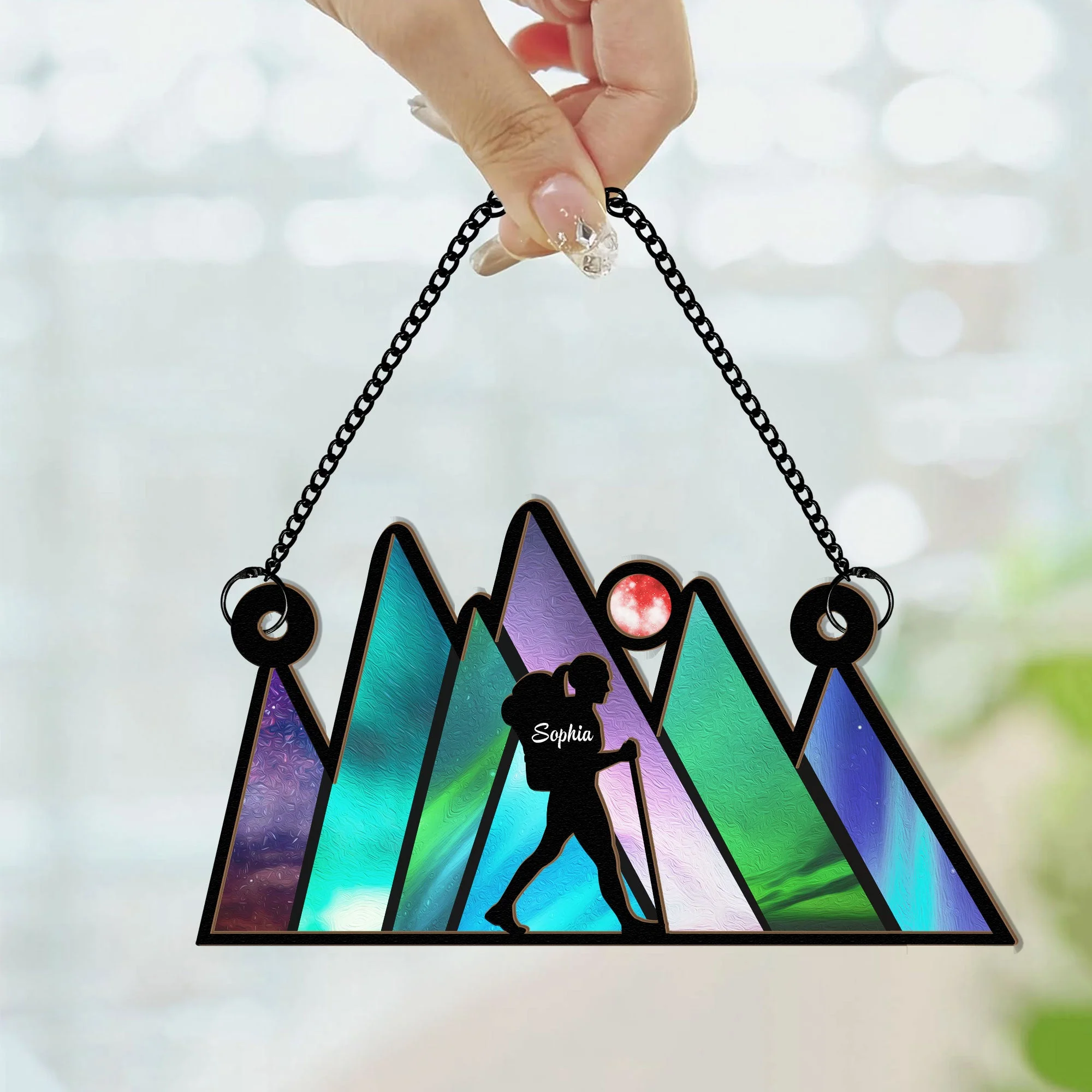 Mountain Hiking - Personalized Window Hanging Suncatcher Ornament - Image 2