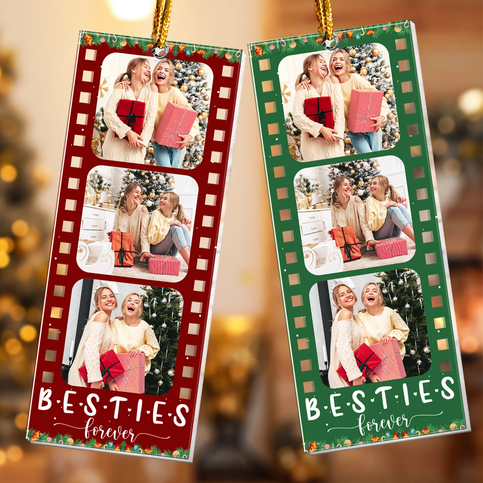 Movie Filmstrip Photo Booth Besties - Personalized Acrylic Photo Ornament - Image 2