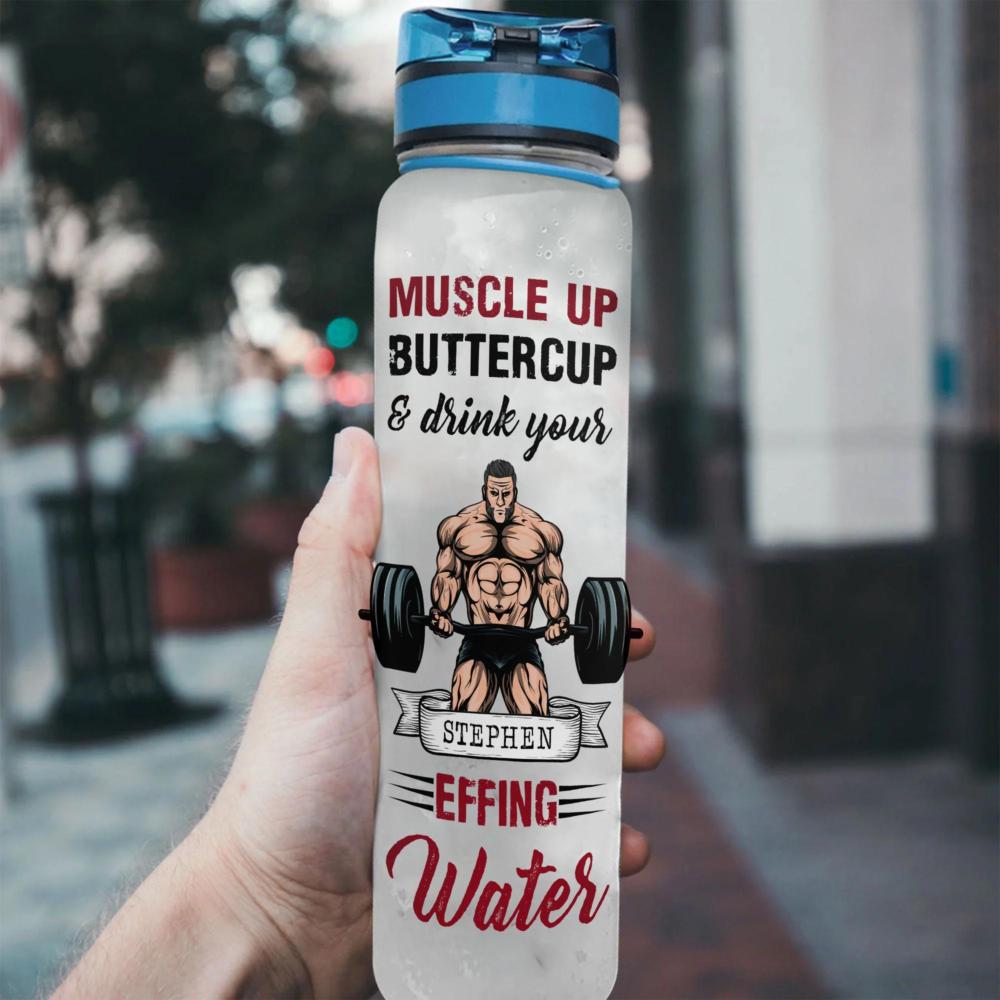 Muscle Up Buttercup Man Version  - Personalized Water Tracker Bottle - Image 3