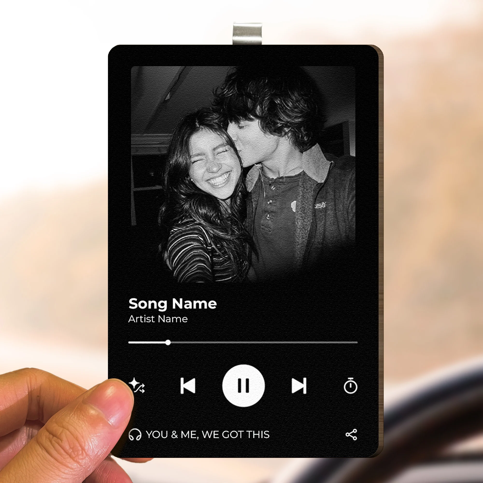 Music Photo Couple Gift Idea - Personalized Wooden Photo Car Visor Clip - Image 6