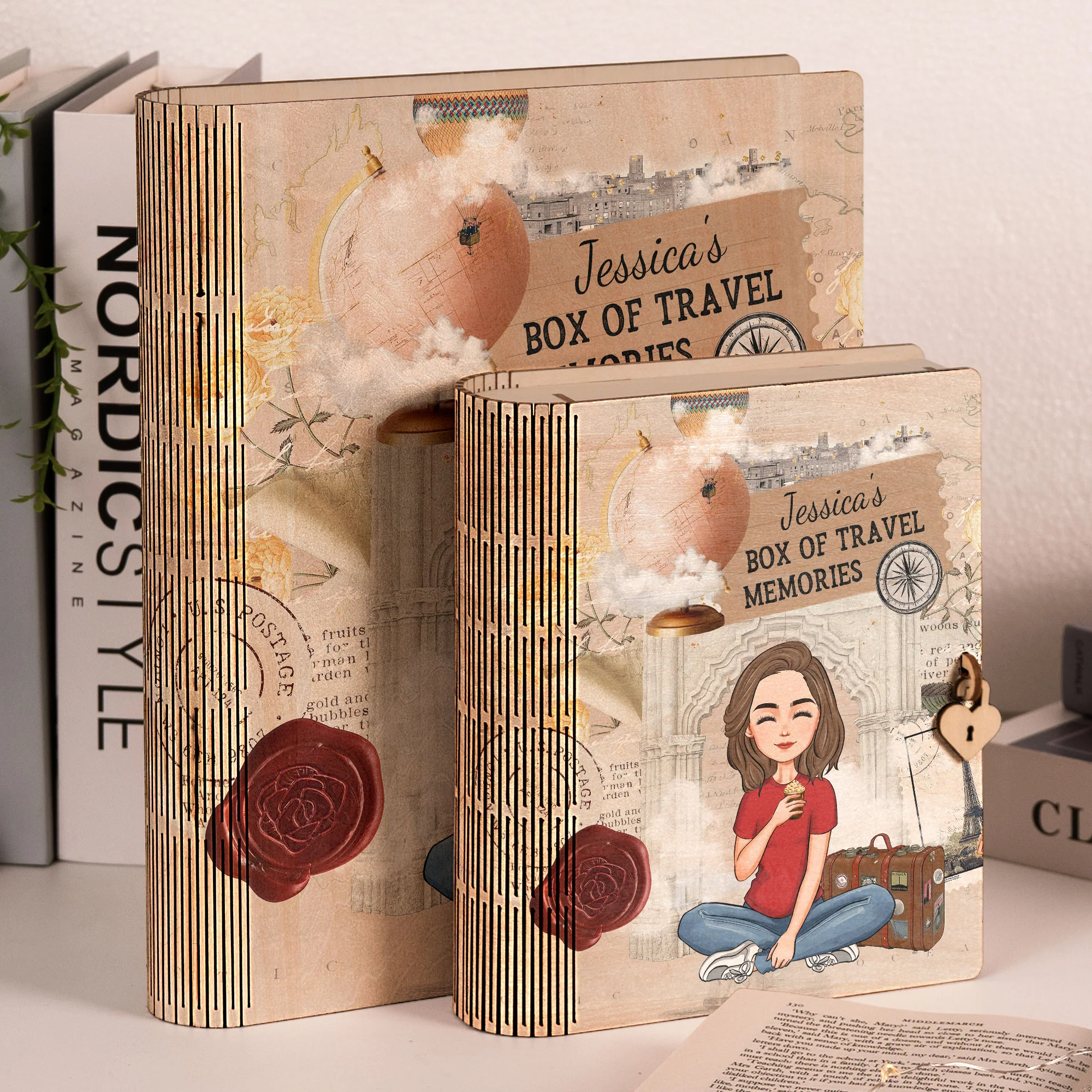 My Box Of Travel Memories - Personalized Wooden Book Box - Image 4