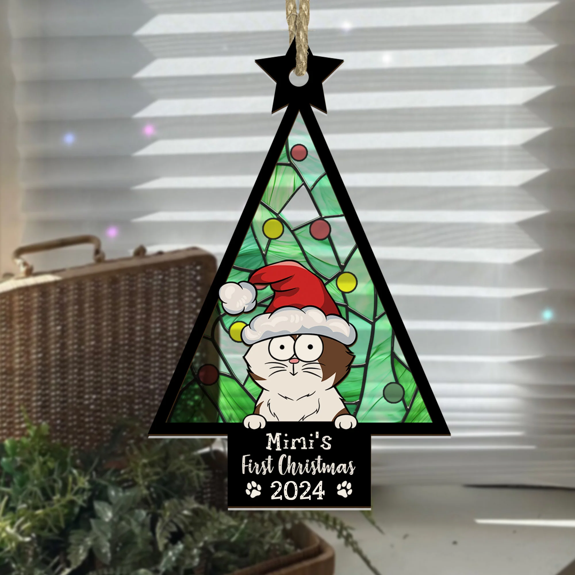 My Cat First Christmas - Personalized Suncatcher Ornament - Image 5