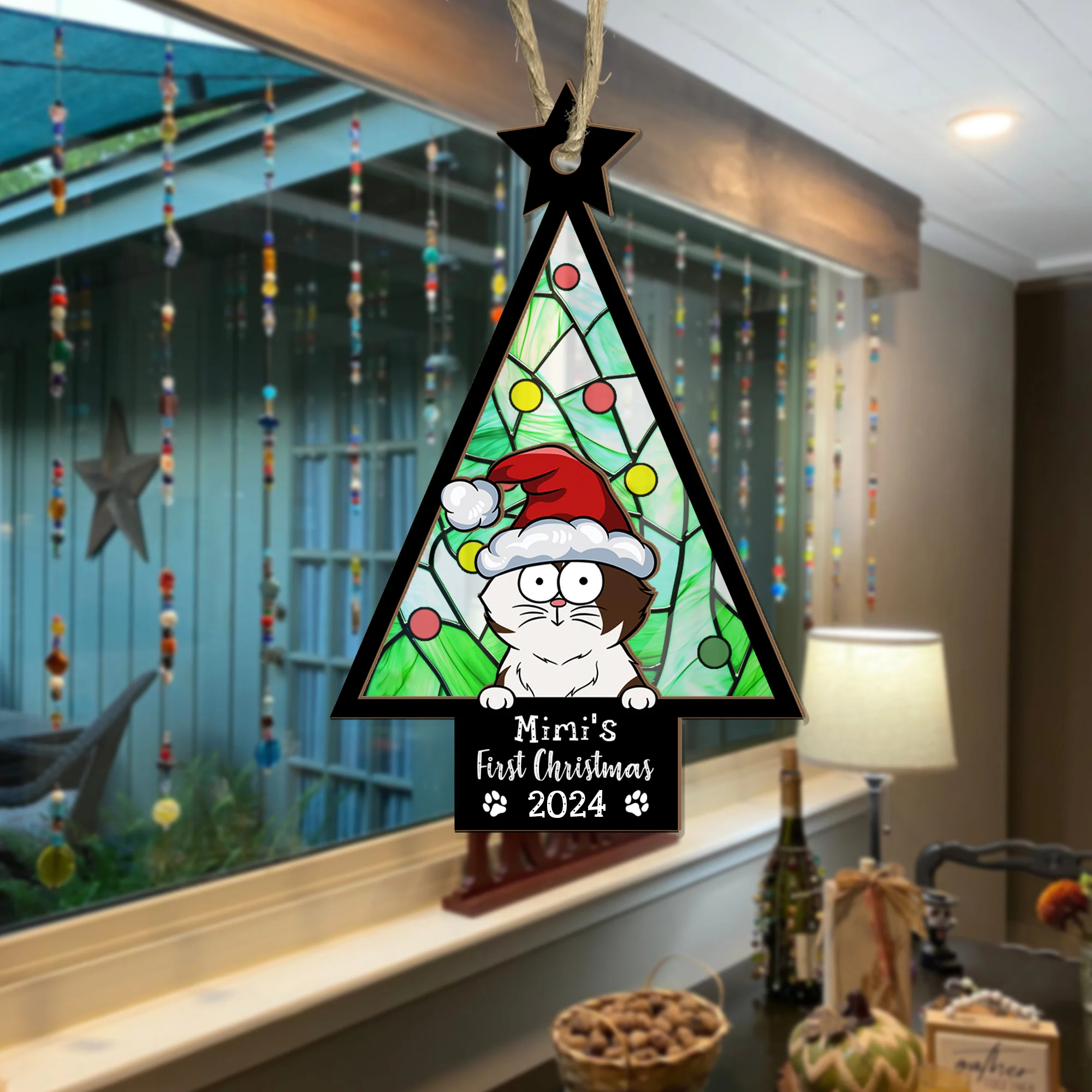 My Cat First Christmas - Personalized Suncatcher Ornament - Image 6