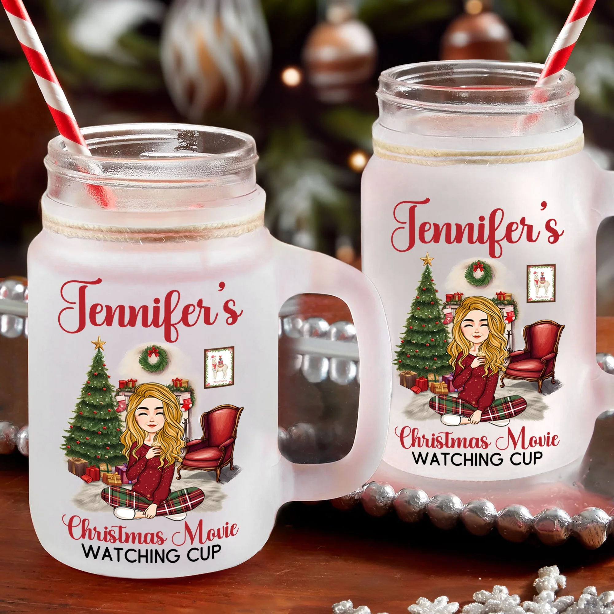 My Christmas Movie Cup - Personalized Mason Jar Cup With Straw - Image 3