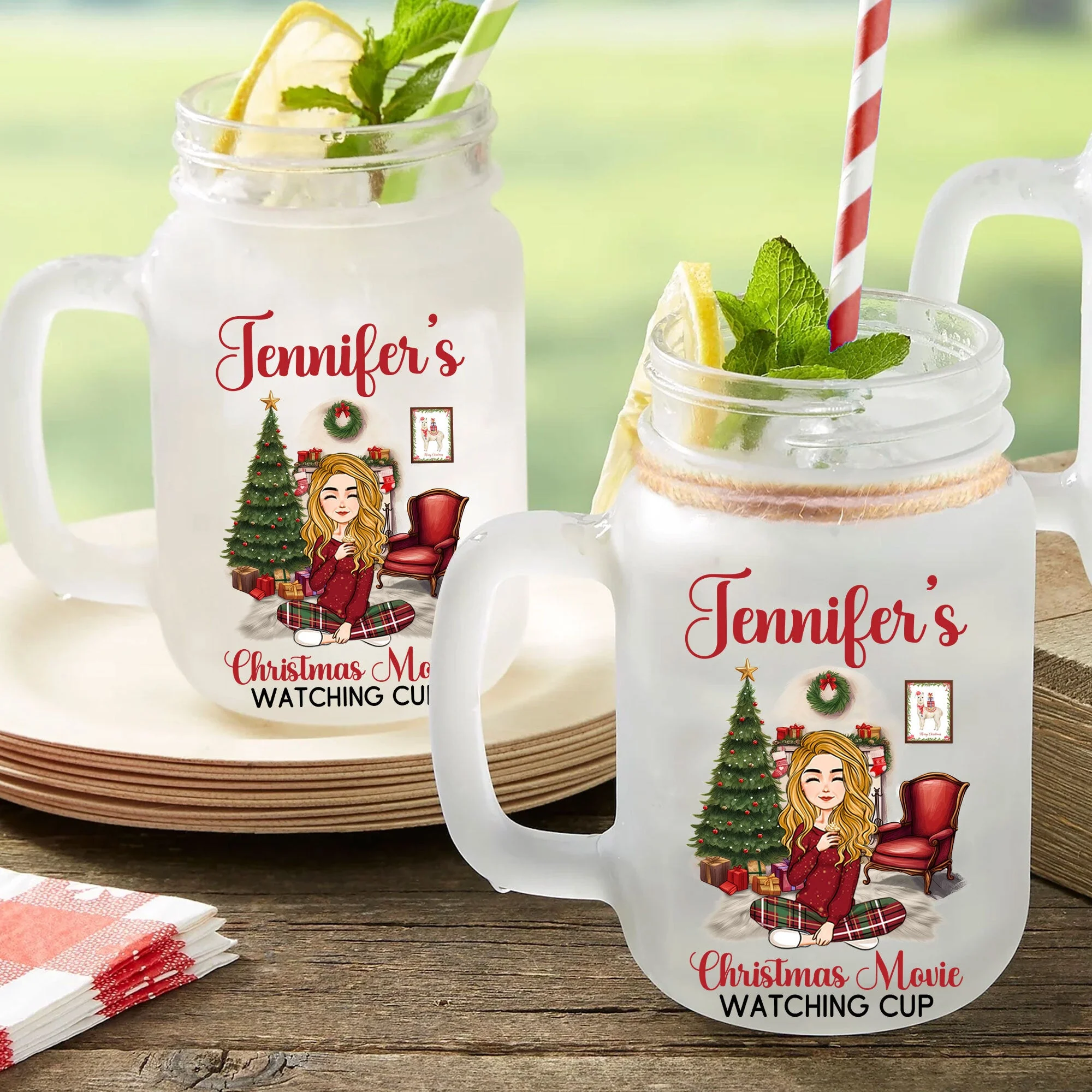 My Christmas Movie Cup - Personalized Mason Jar Cup With Straw - Image 5