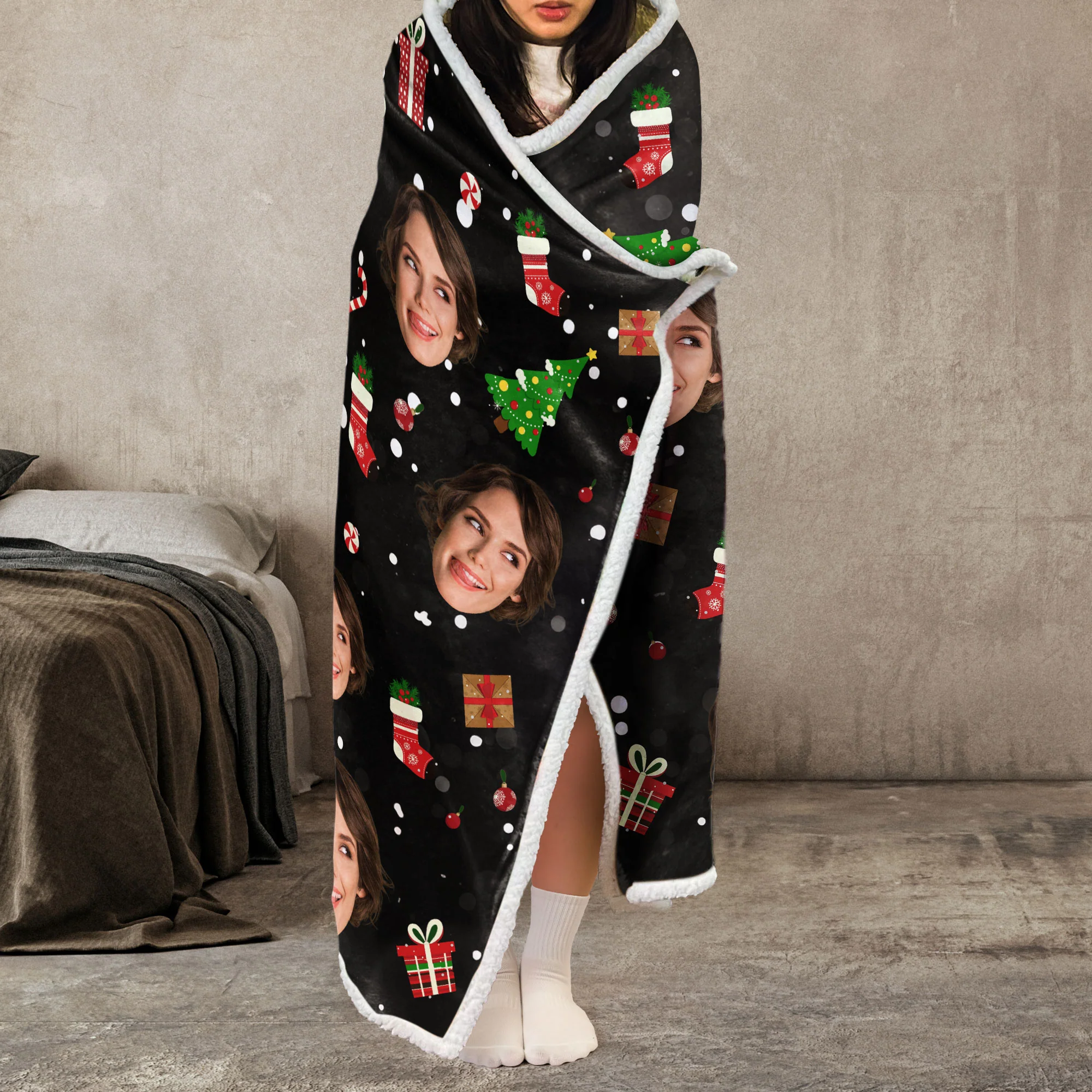 My Christmas Movie Watching Blanket - Personalized Photo Wearable Blanket Hoodie - Image 5