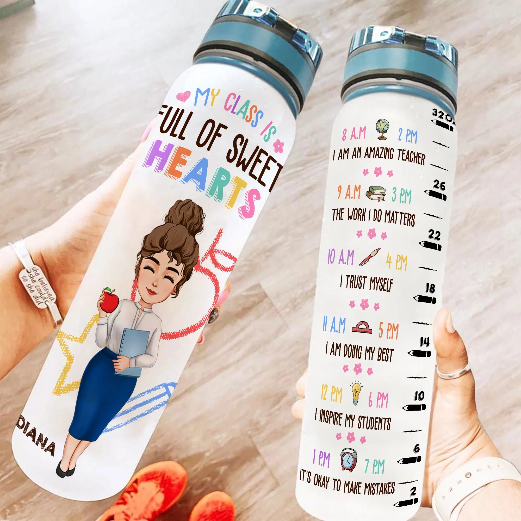 My Class Is Full Of Sweet Hearts - Personalized Water Bottle With Time Marker - Image 2