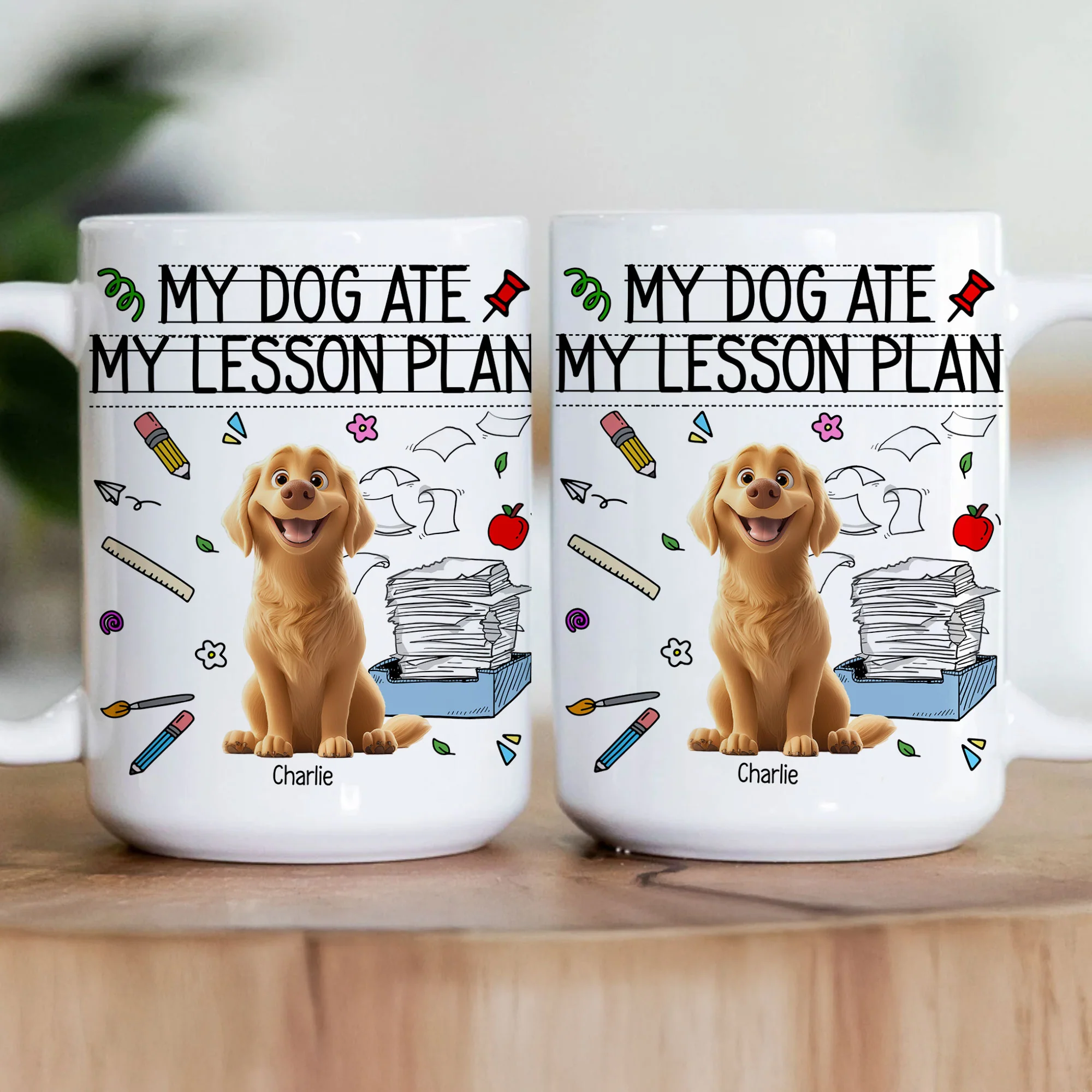 My Dog Ate My Lesson Plan Funny Gift For Teacher Back To School - Personalized Mug - Image 3