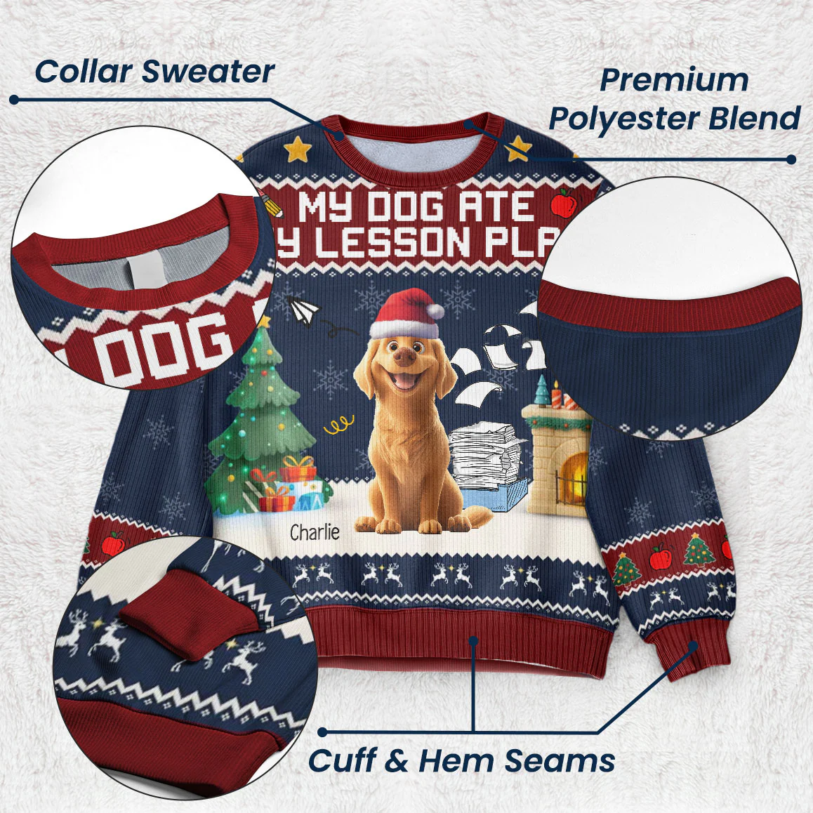 My Dog Ate My Lesson Plan - Teacher Christmas Gift - Personalized Ugly Sweater - Image 3