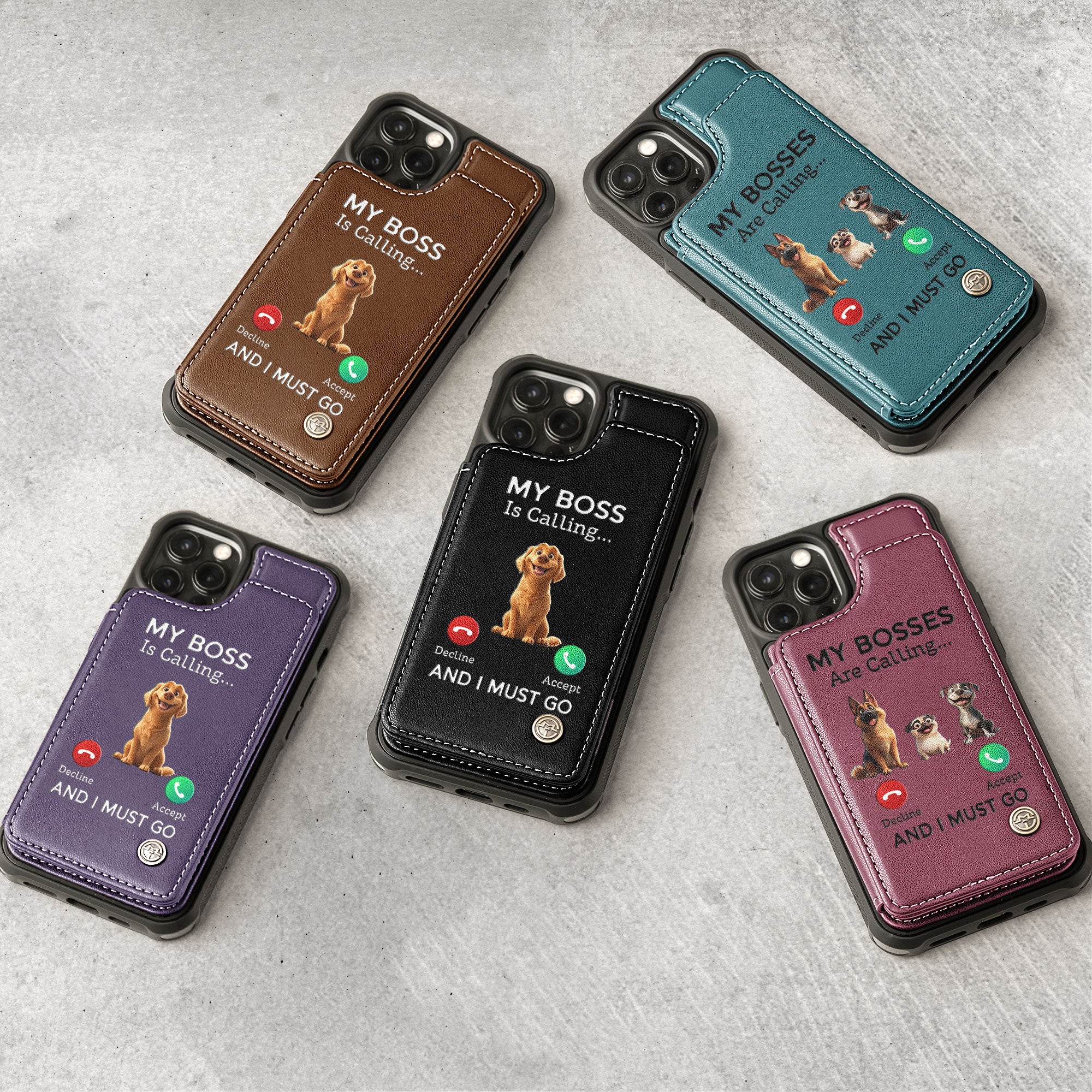 My Dog Boss Is Calling... And I Must Go - Personalized Leather Flip Wallet Phone Case - Image 2
