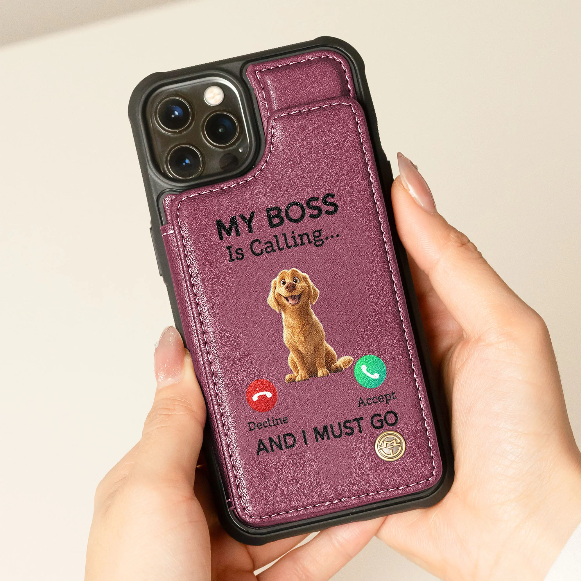 My Dog Boss Is Calling... And I Must Go - Personalized Leather Flip Wallet Phone Case - Image 3