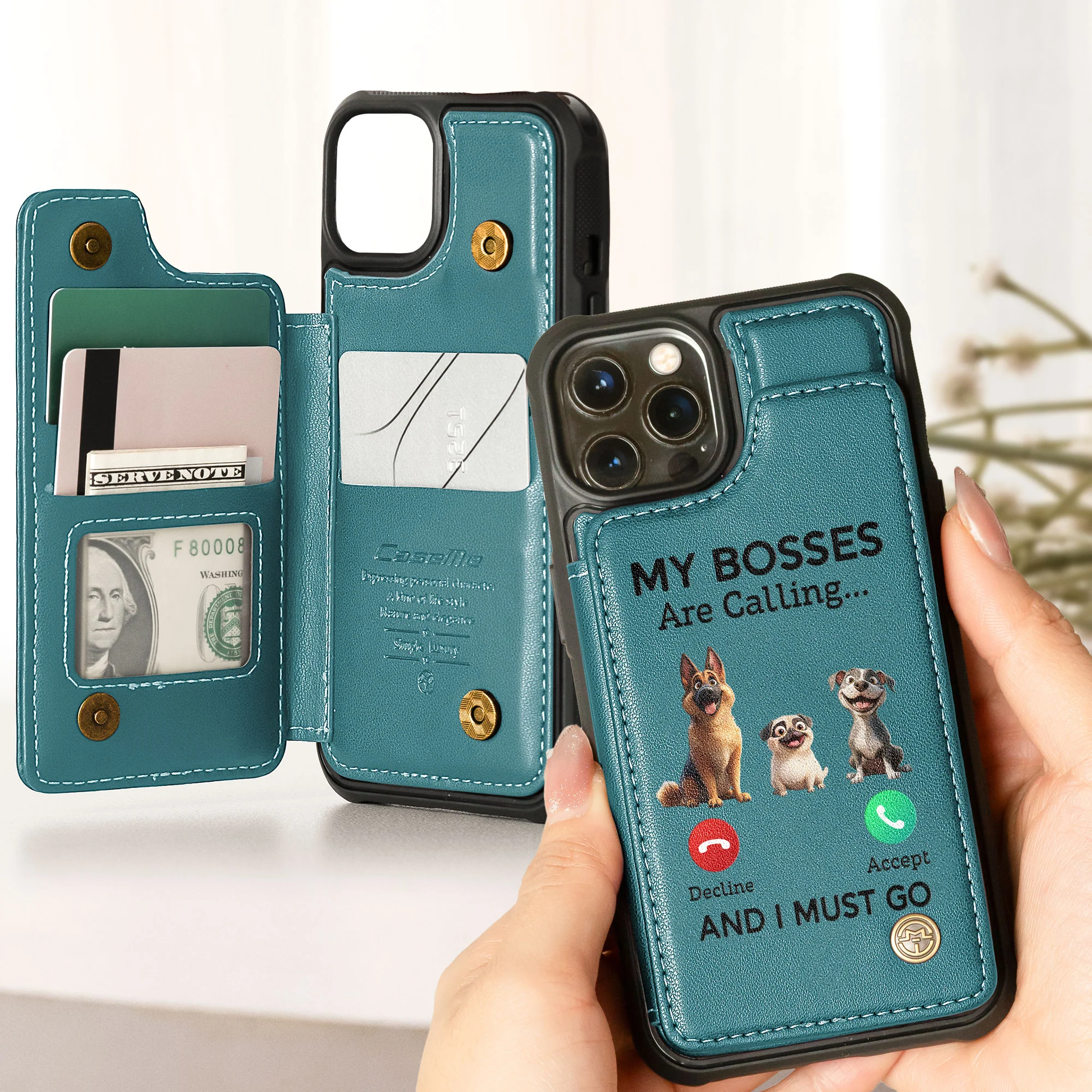 My Dog Boss Is Calling... And I Must Go - Personalized Leather Flip Wallet Phone Case - Image 4