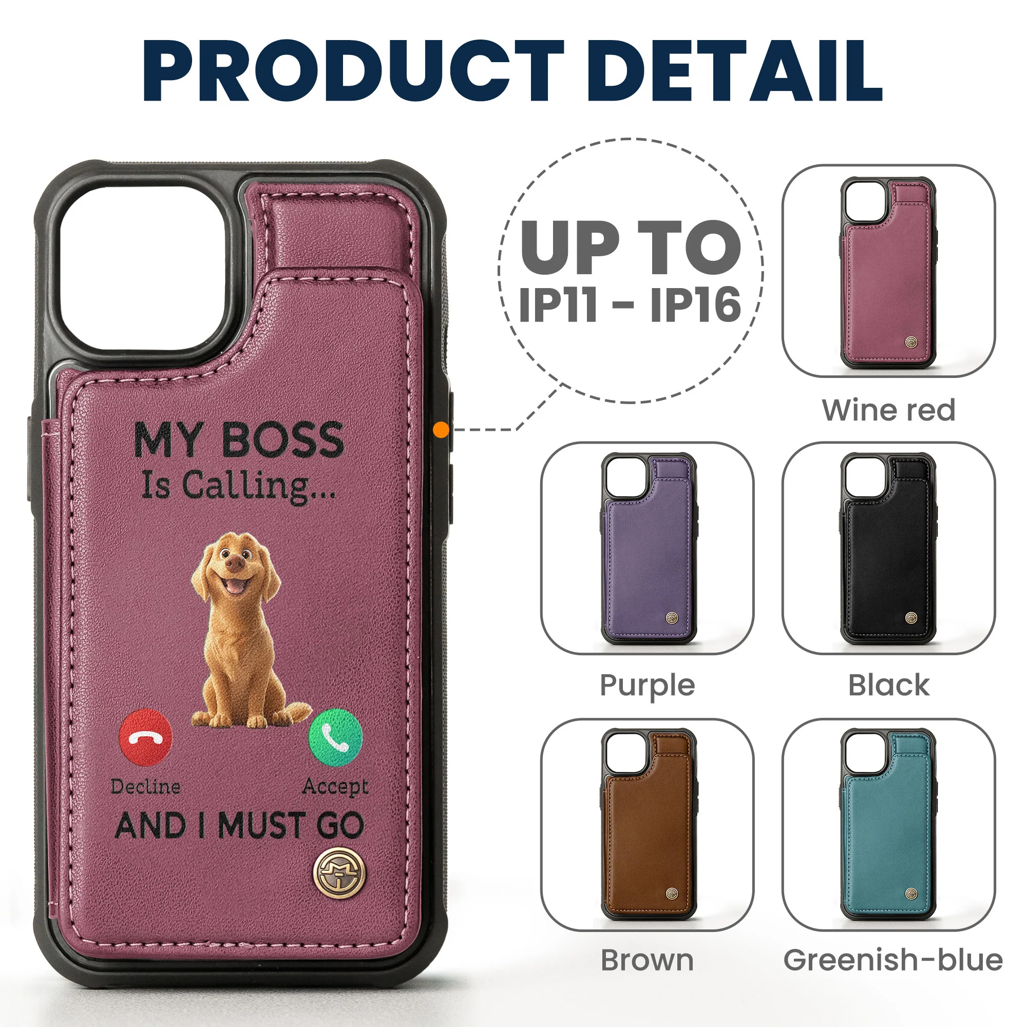 My Dog Boss Is Calling... And I Must Go - Personalized Leather Flip Wallet Phone Case - Image 6