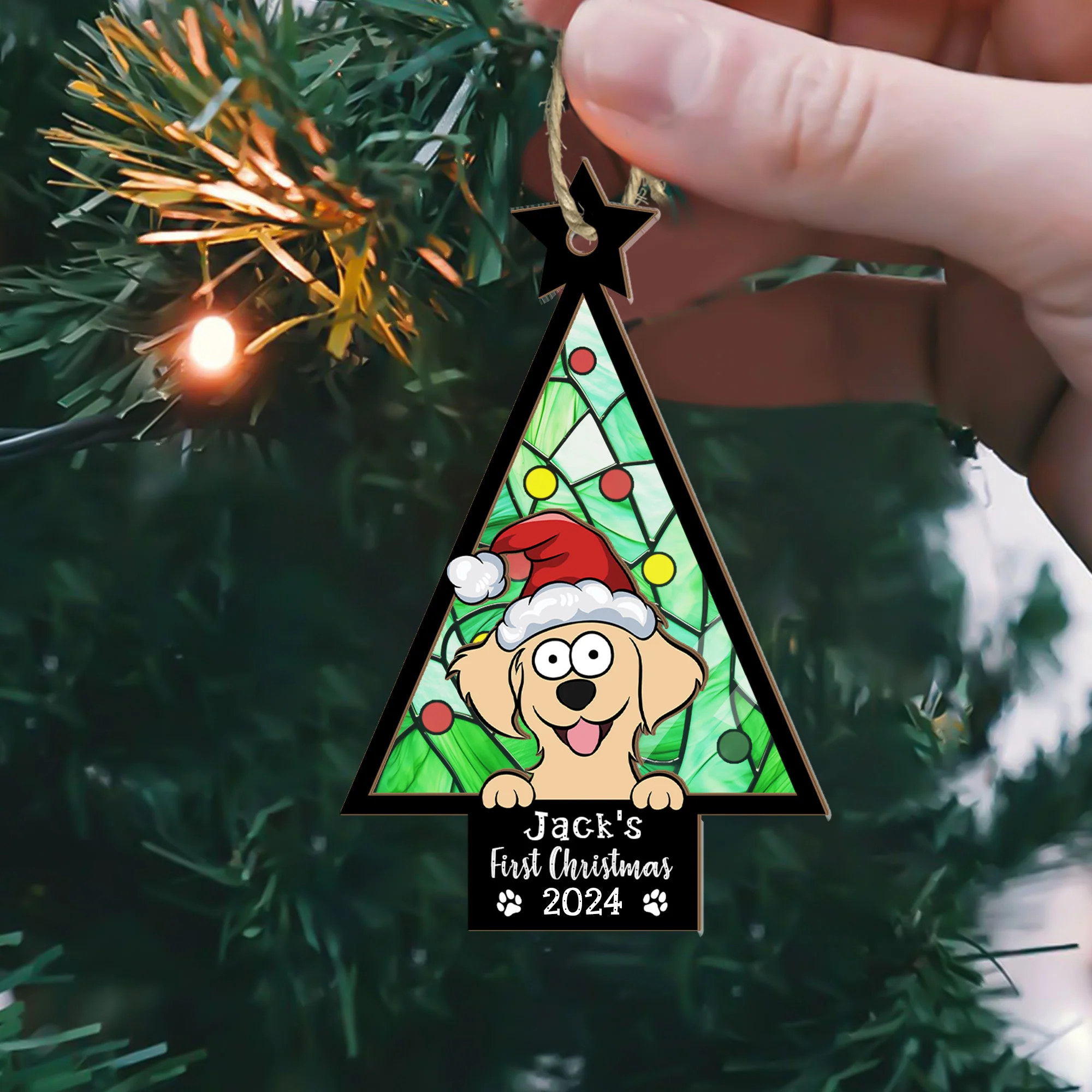 My Dog First Christmas - Personalized Suncatcher Ornament - Image 6