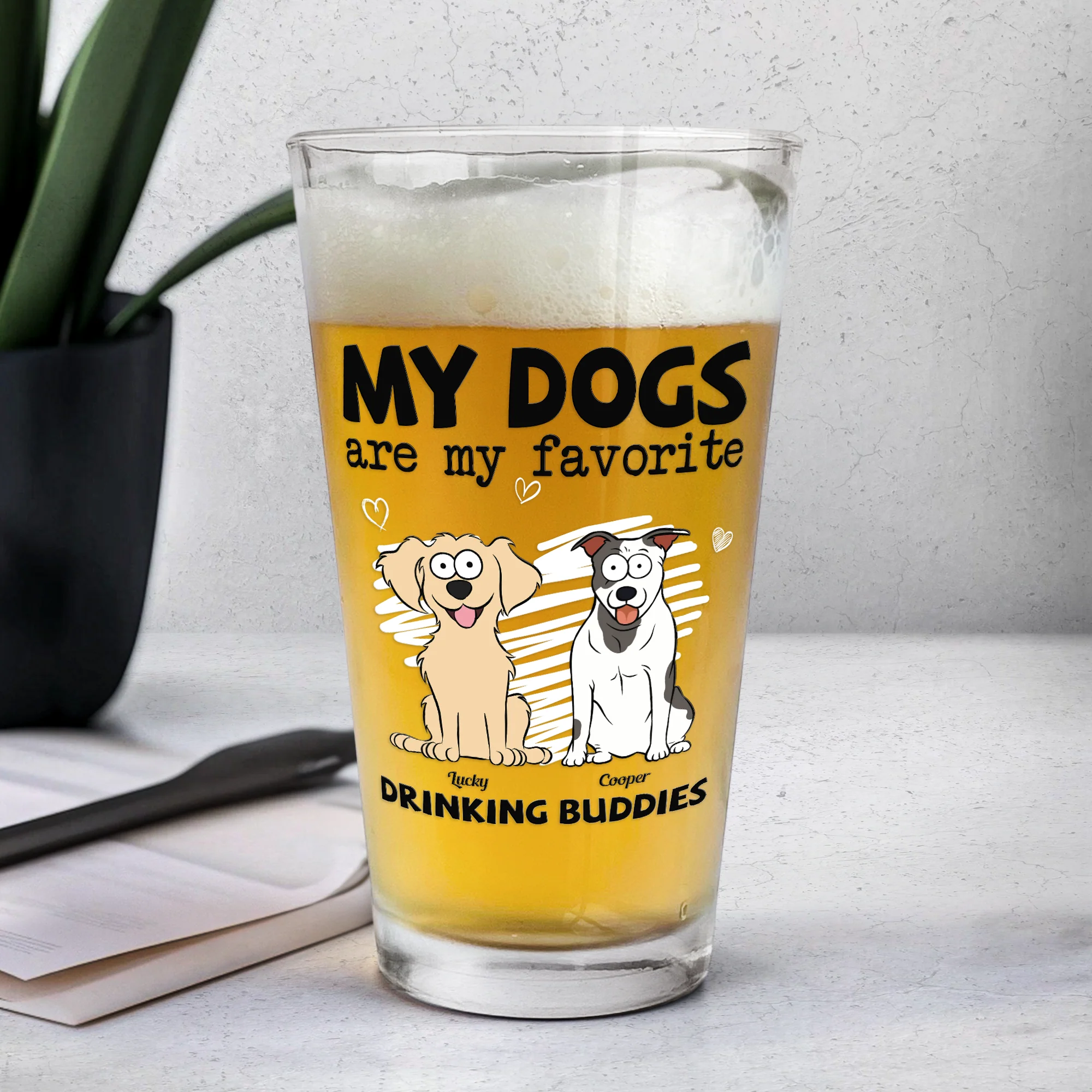 My Dog Is My Favorite Drinking Buddy - Personalized Beer Glass - Image 3