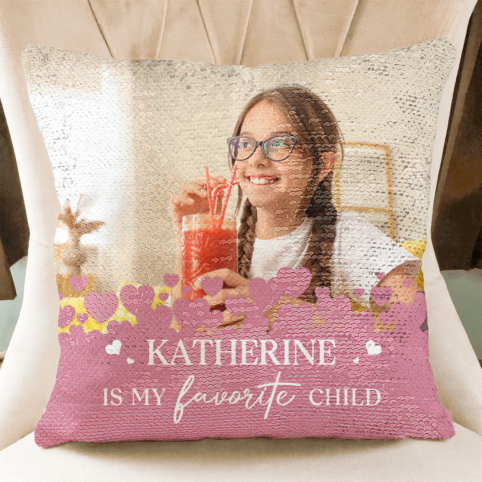 My Favorite Child - Custom Photo Sequin Pillow - Image 5