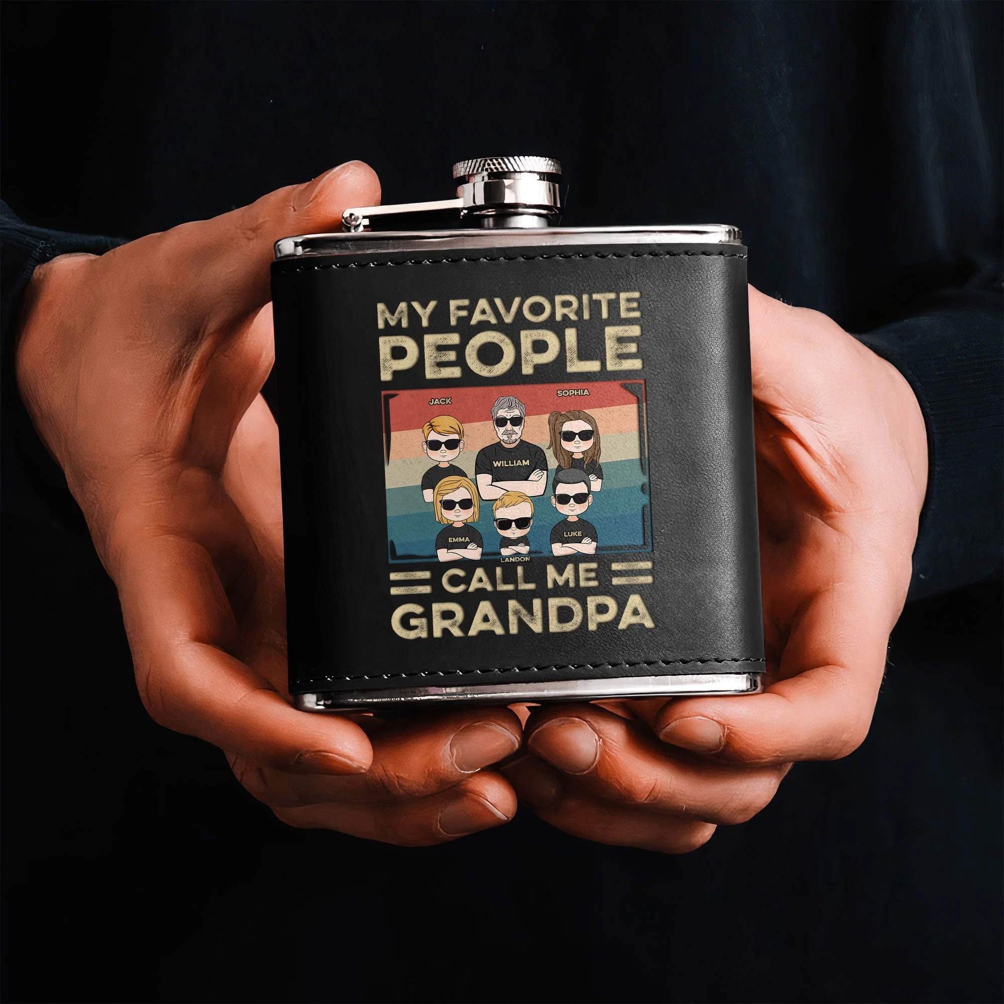 My Favorite People Call Me Grandpa - Personalized Leather Flask - Image 2