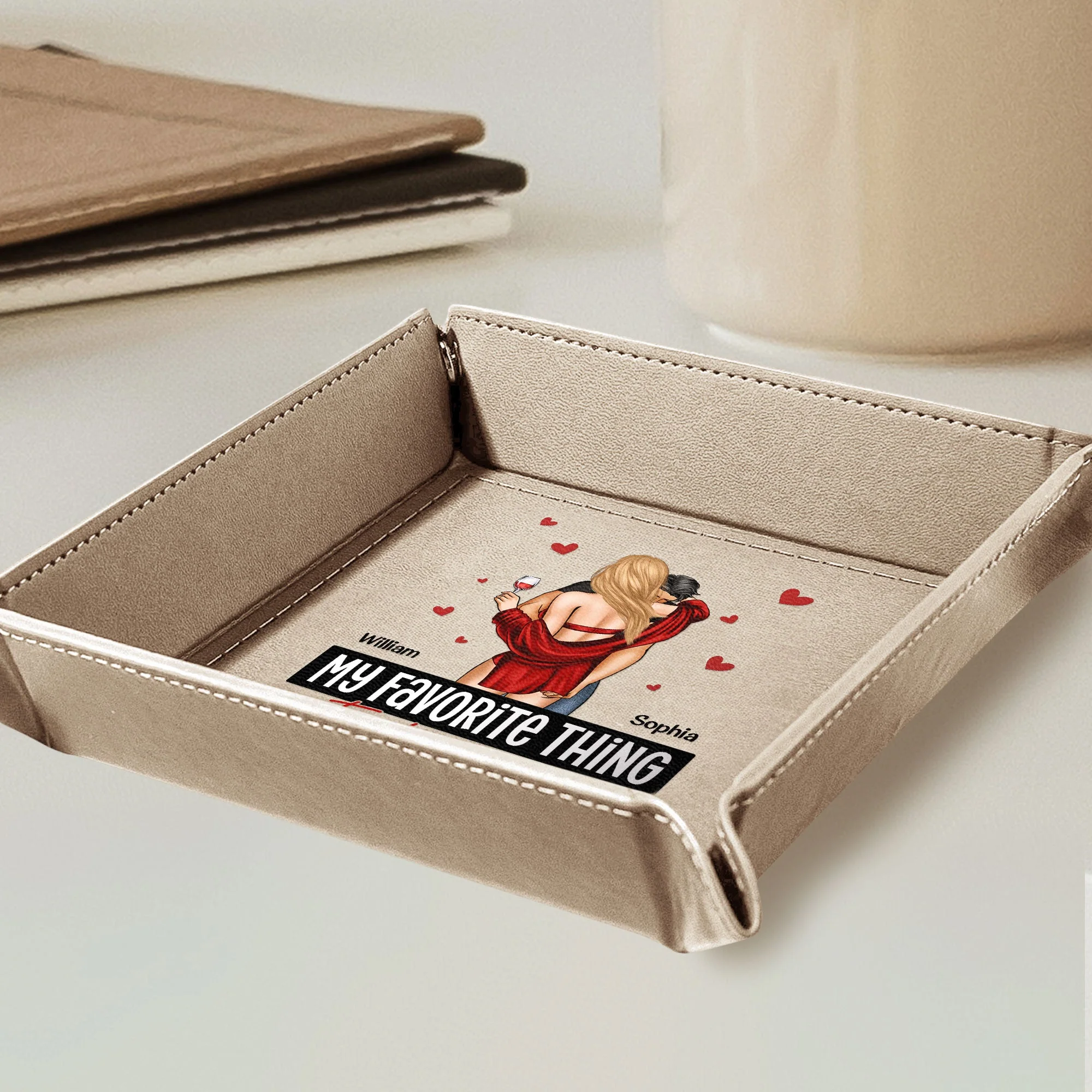 My Favorite Thing To Do Is You Couples - Personalized Leather Valet Tray - Image 3
