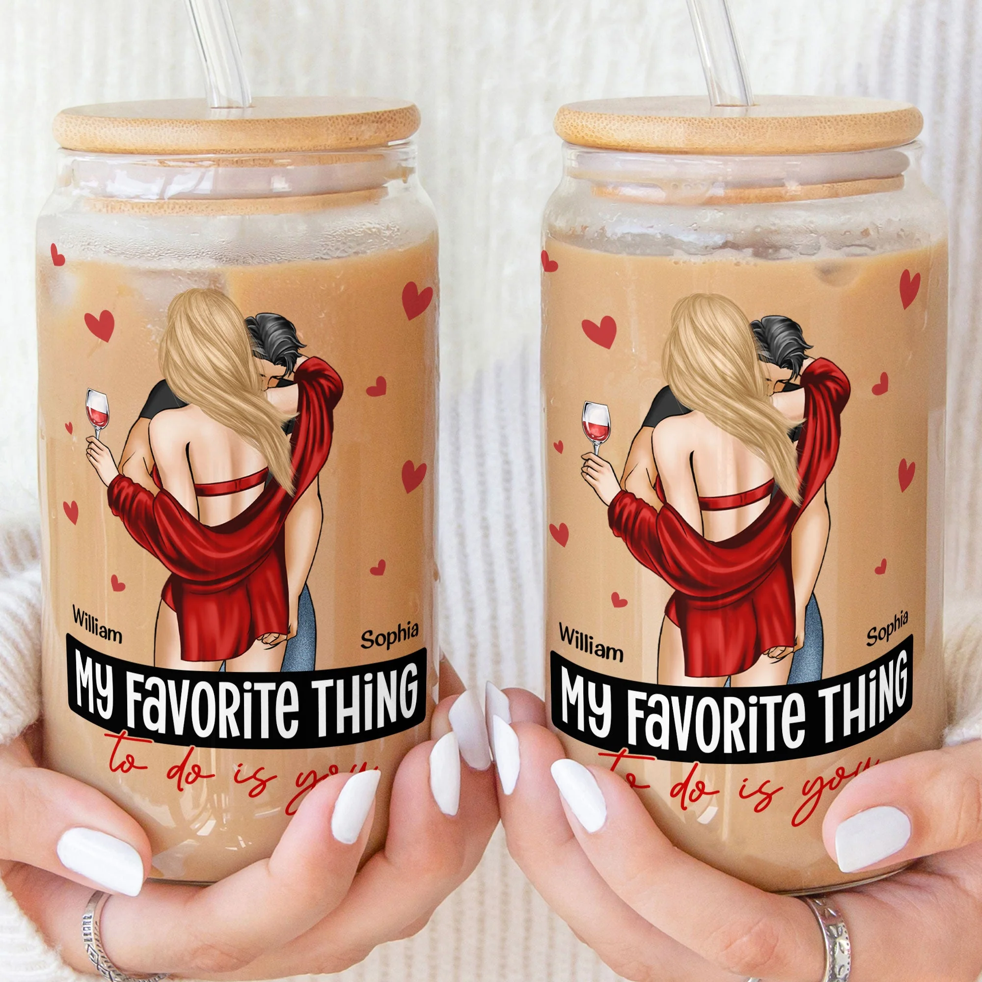 My Favorite Thing To Do Is You - Personalized Clear Glass Cup - Image 3
